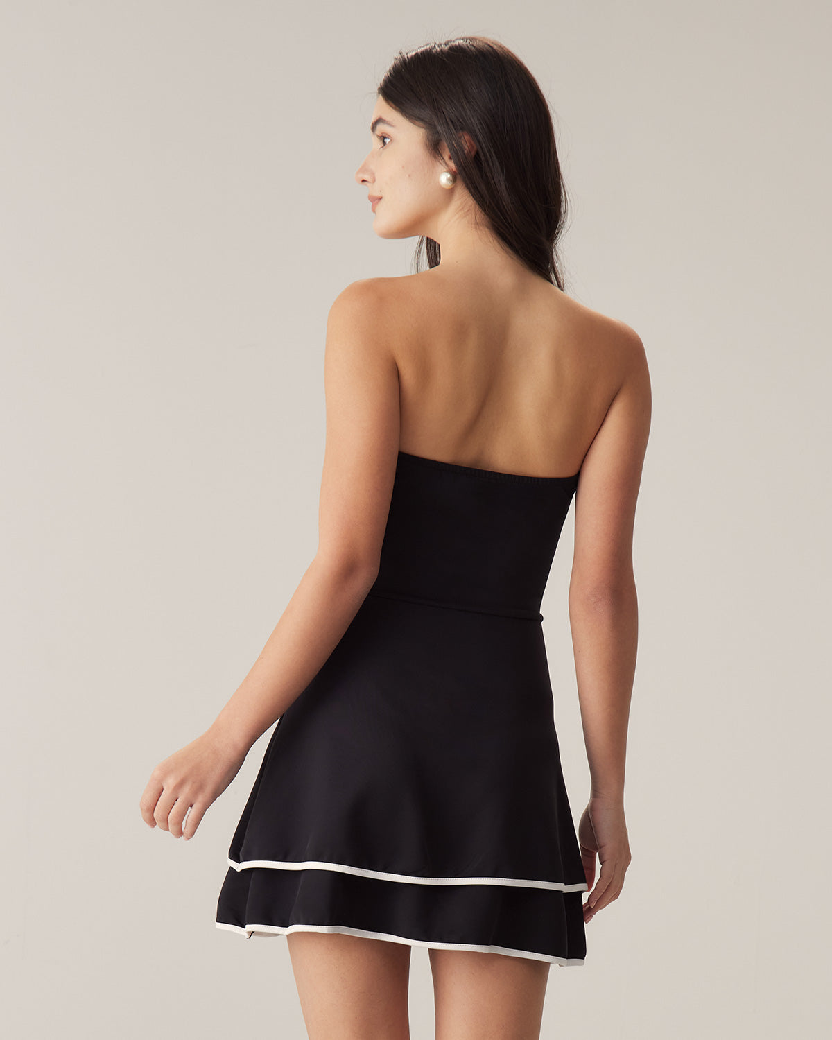 Black Contrast Strapless Mini Dress Outlet 2025 Unisex