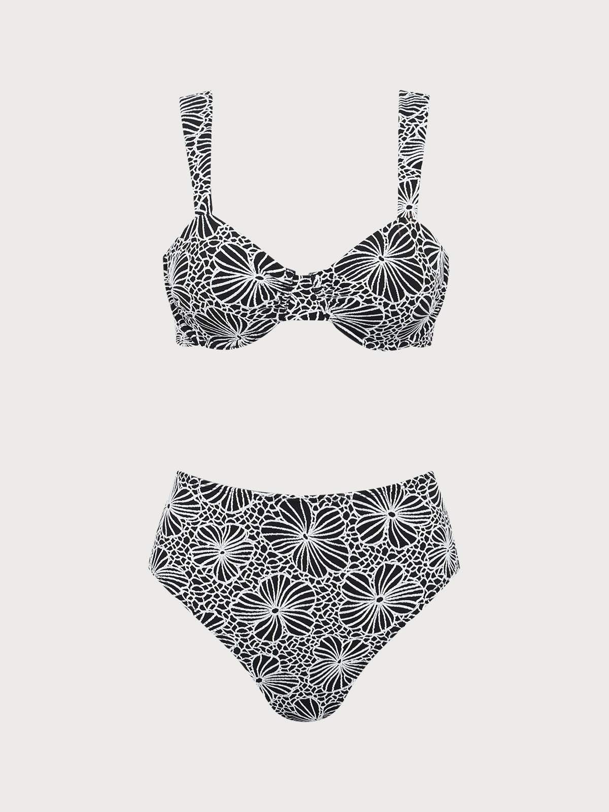 Black Flower Underwire Bikini Set Discount Online