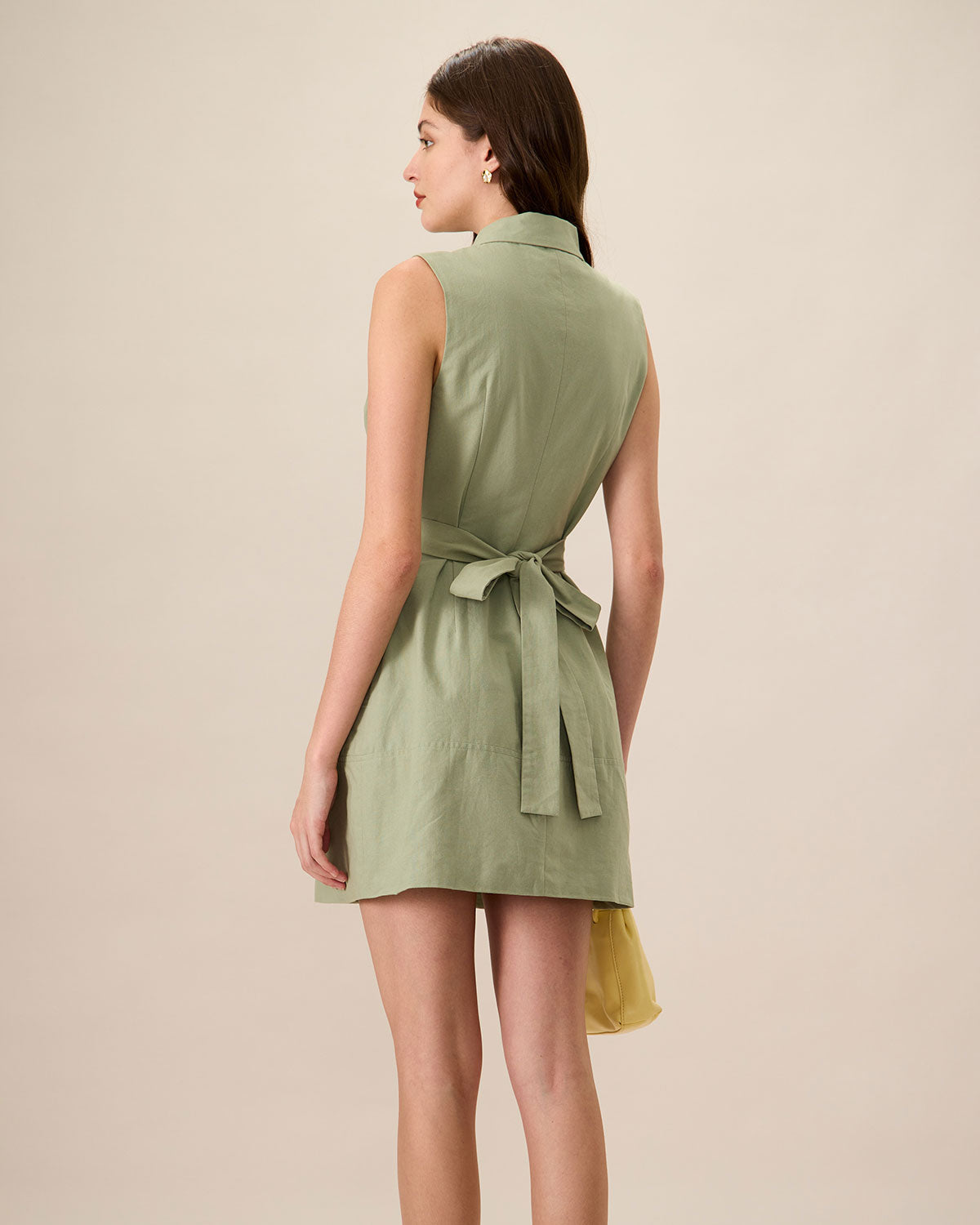 Women's Green Collared Pocket Mini Dress