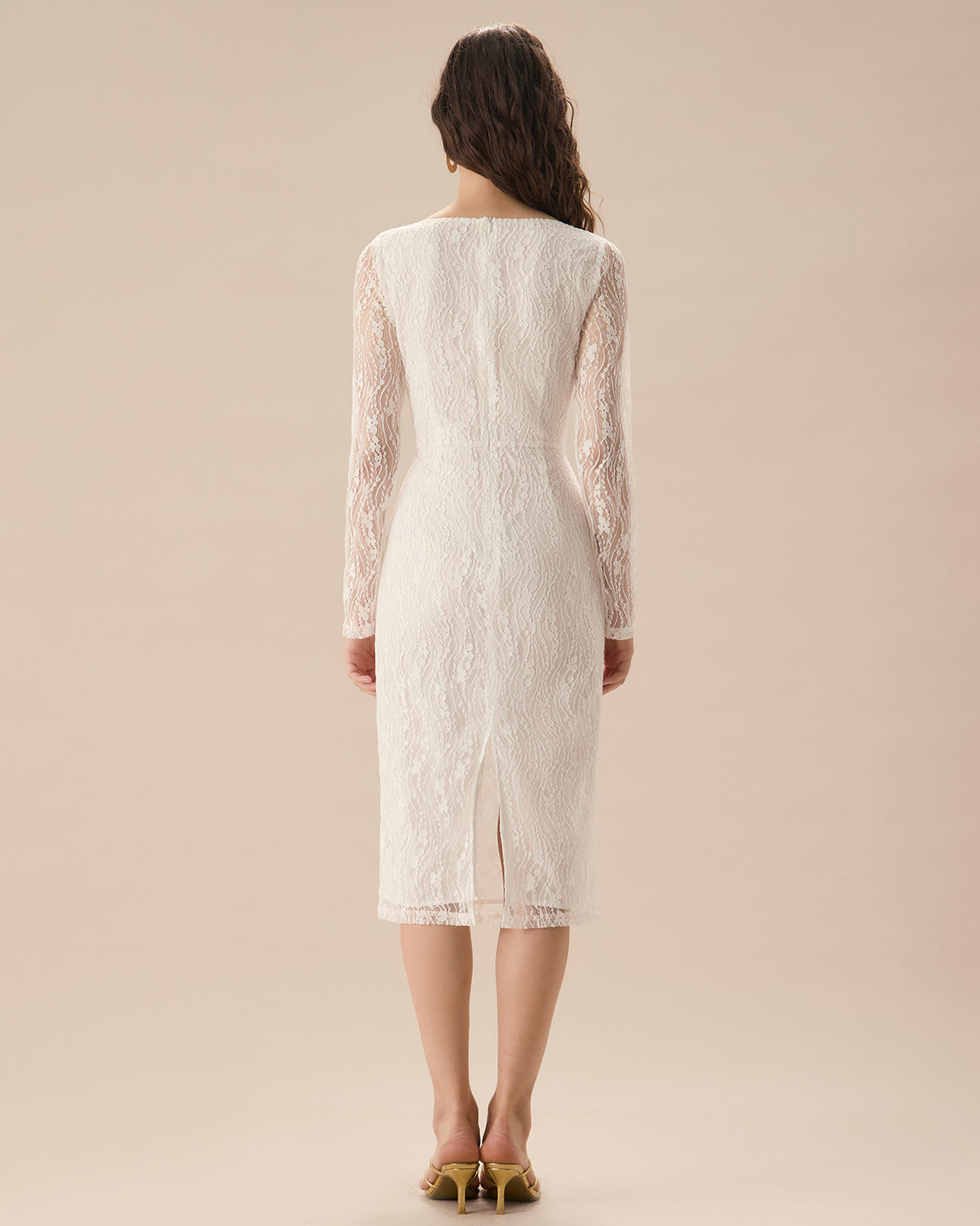 White Lace Boat Neck Slit Midi Dress Cheap Geniue Stockist