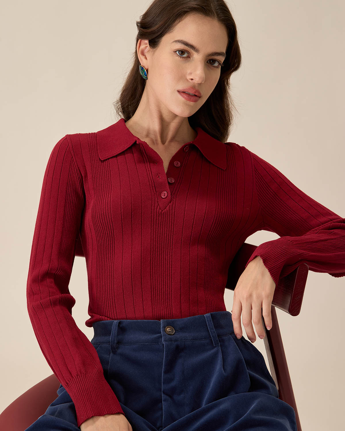 Red Slim Button Sweater Buy Cheap From China