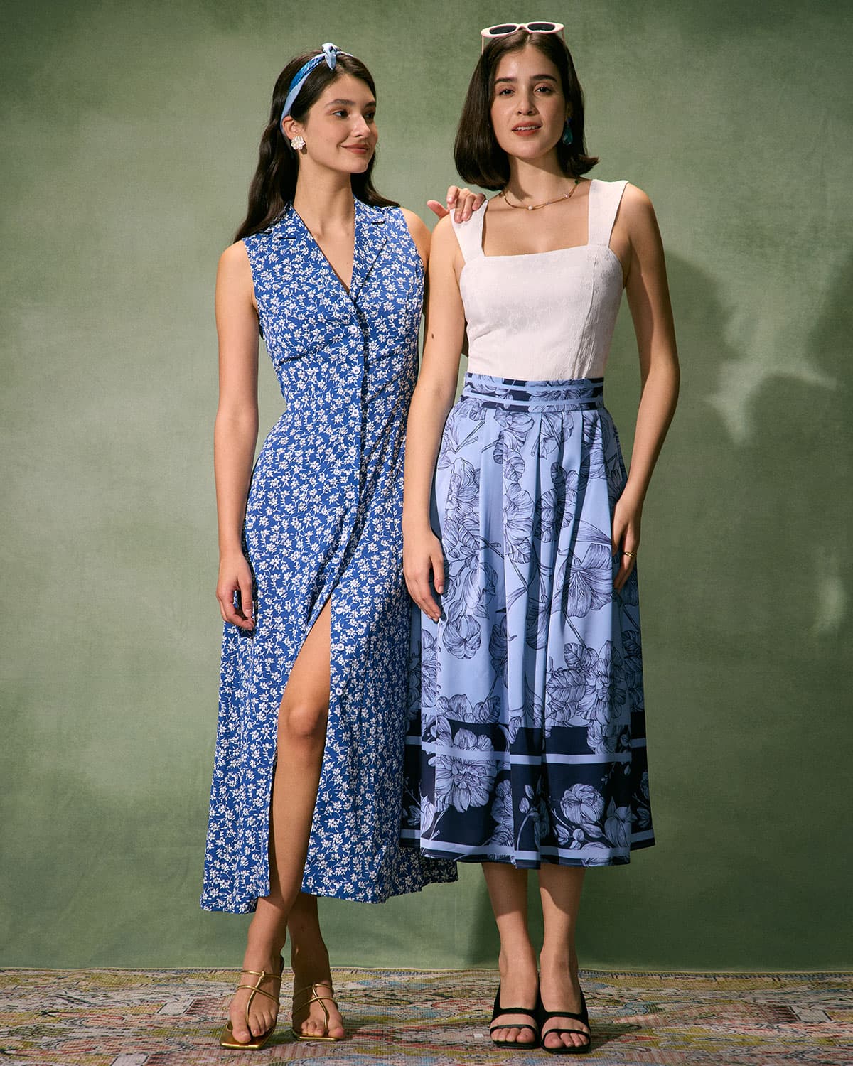 The Blue Collared Button-up Floral Maxi Dress Sale Clearance