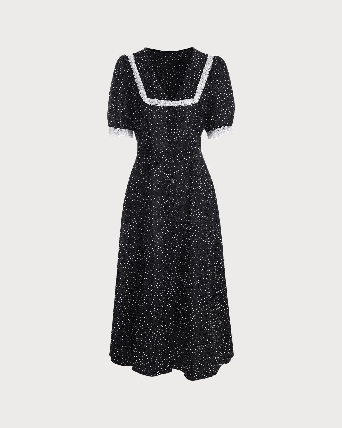 The Polka Dot Lace Trim Midi Dress Free Shipping Exclusive