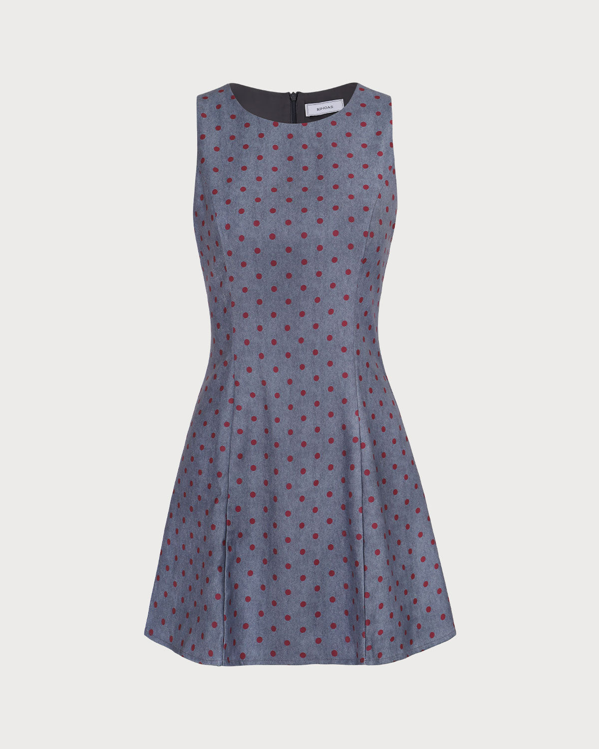 The Grey Round Neck Polka Dot Mini Dress New Arrival