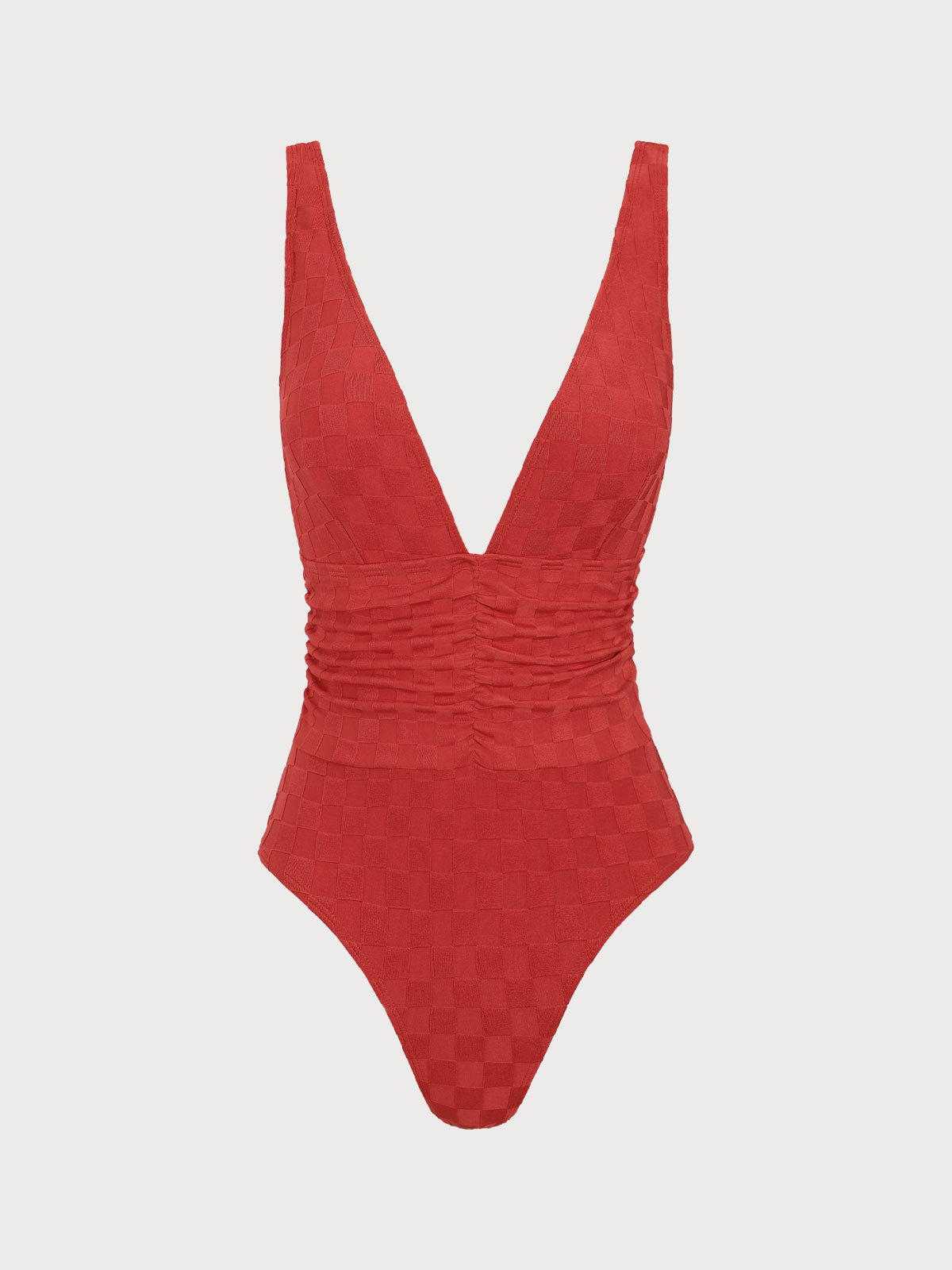 Red Plaid Ruched V-Neck One-Piece Swimsuit Buy Cheap Perfect