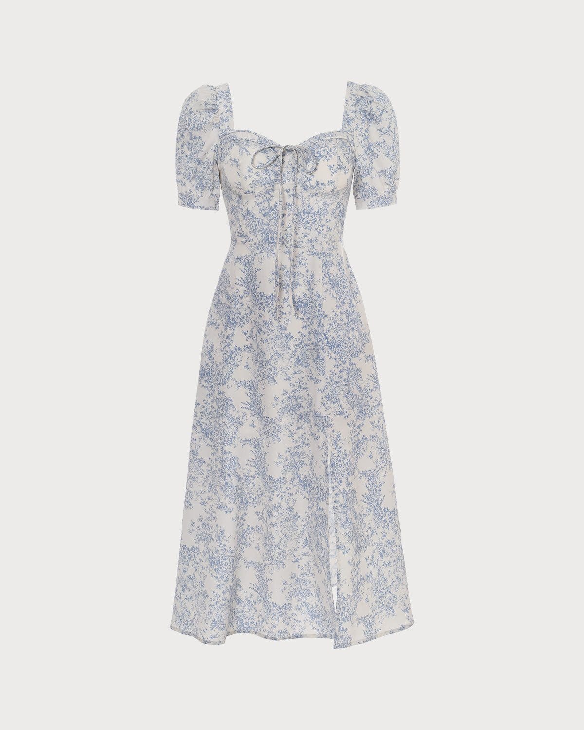 The Blue Sweetheart Neck Puff Sleeve Floral Midi Dress Clearance Exclusive