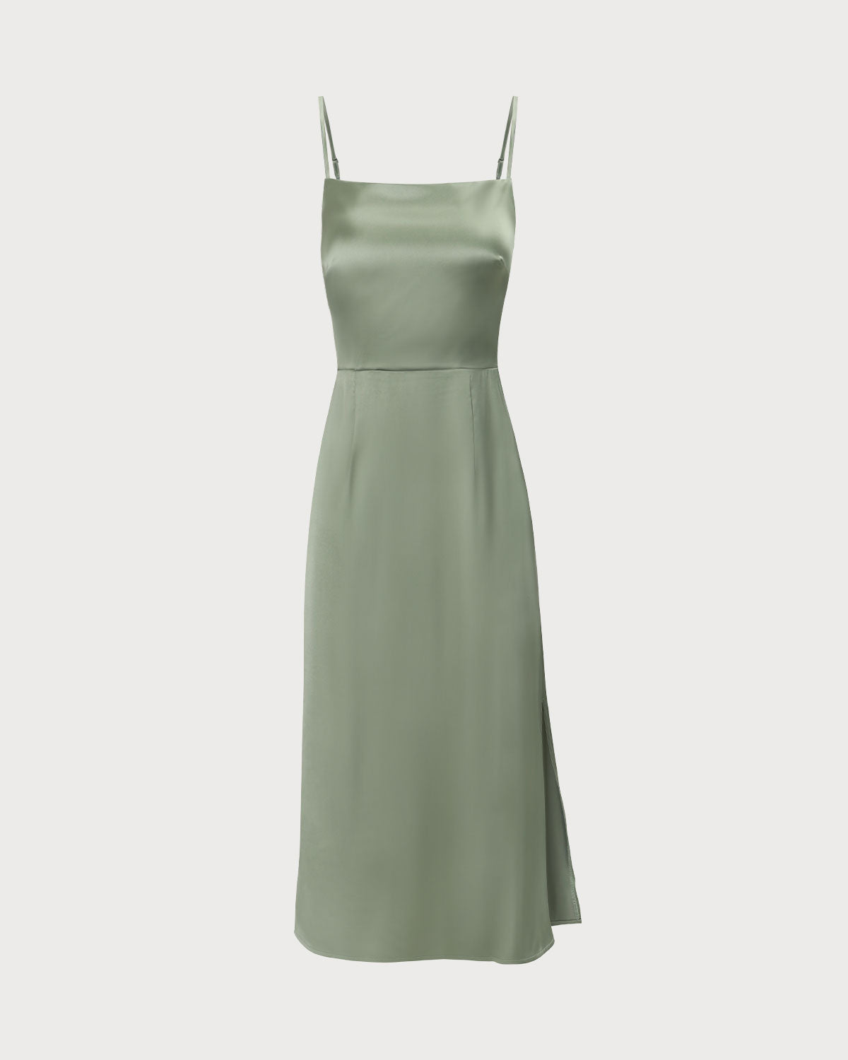 The Green Square Neck Satin Slip Midi Dress Discount Codes Really Cheap