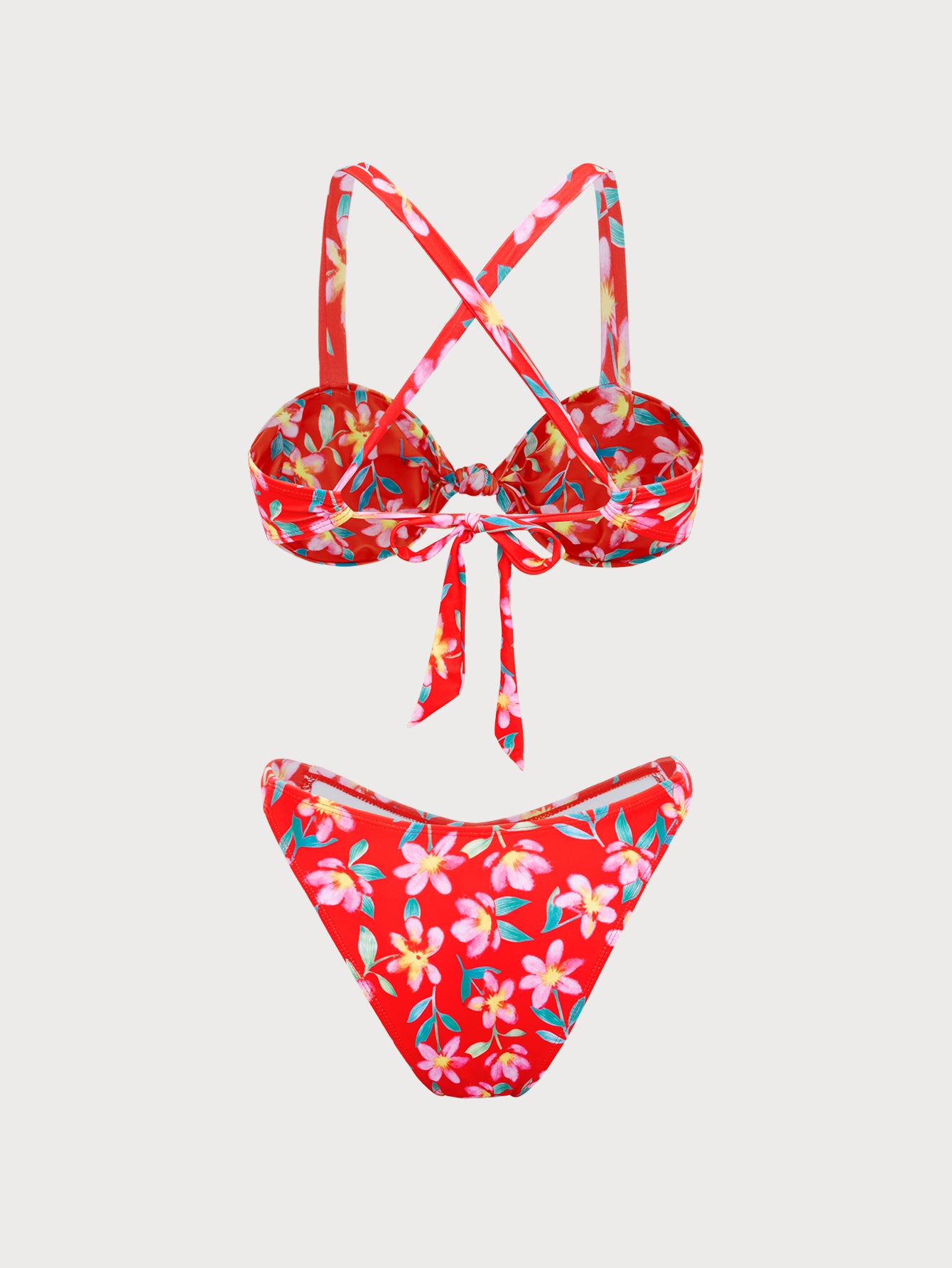 Red Floral Criss-Cross Bikini Set Latest Collections For Sale