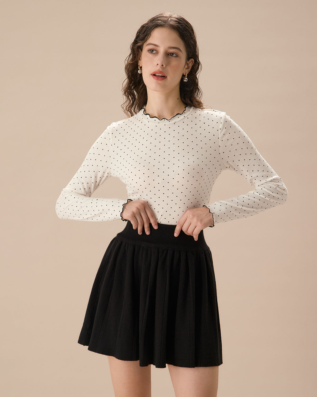 White Mock Neck Polka Dot Tee Low Pice For Sale