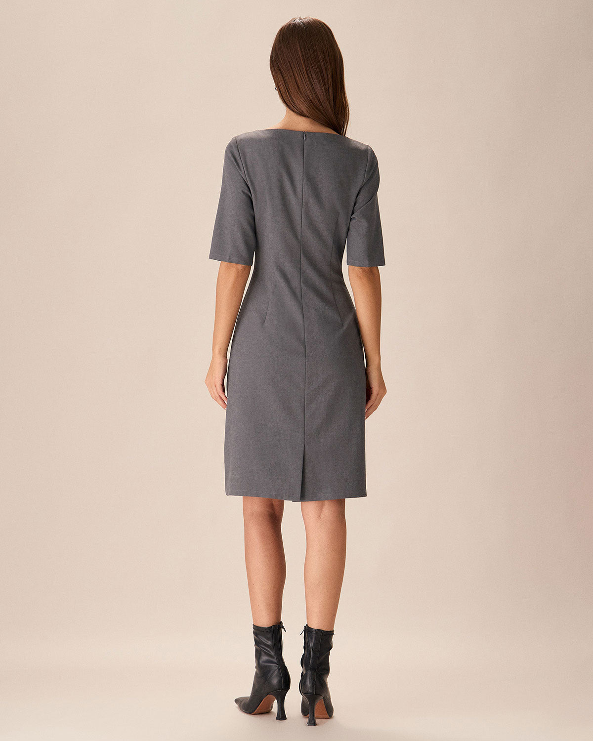 Grey Square Neck Slit Midi Dress Official Online