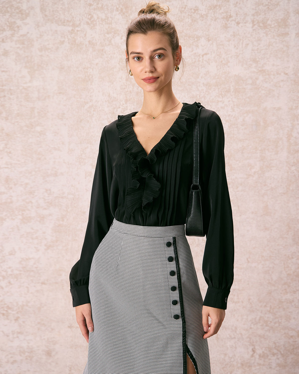 The Black V Neck Ruffle Long Sleeve Blouse Sale Footlocker