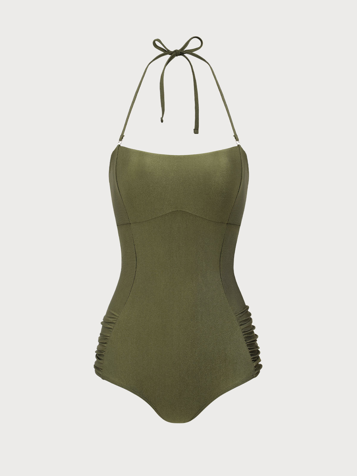 Green Ruched Halter One-Piece Swimsuit For Sale Finishline