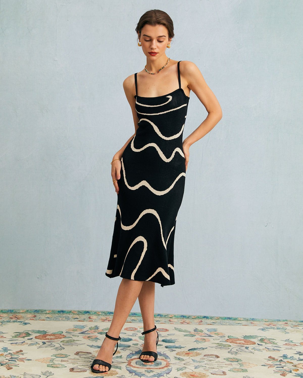 The Black Wave Mermaid Hem Knit Midi Dress Outlet Extremely