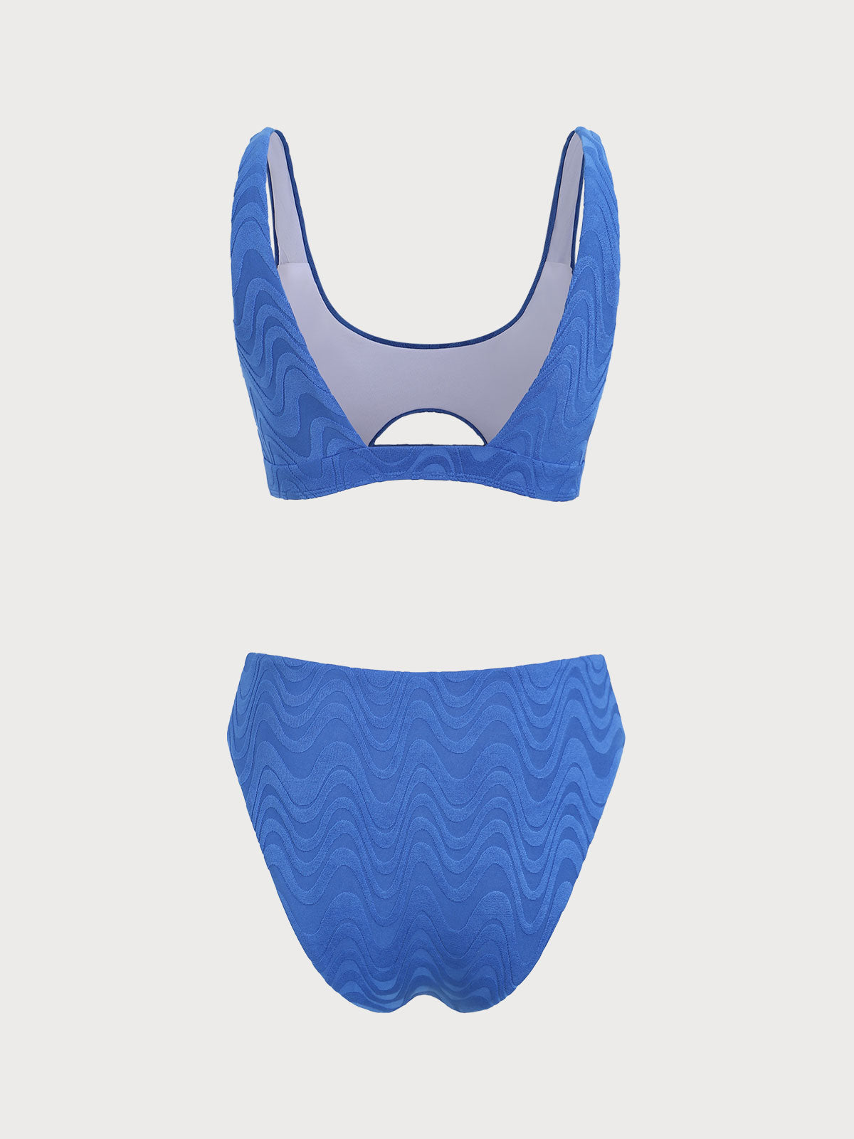 Blue Textured Cutout Bikini Set Shop For Cheap Pice