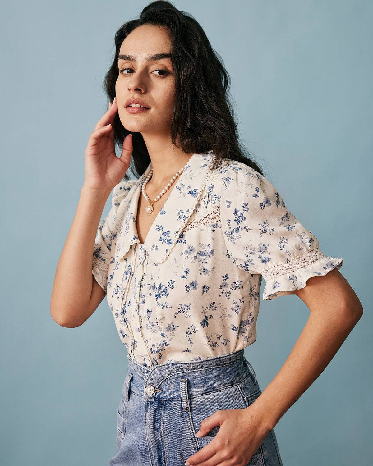 The Lace Spliced Pleated Floral Shirt Buy Cheap Best Pices