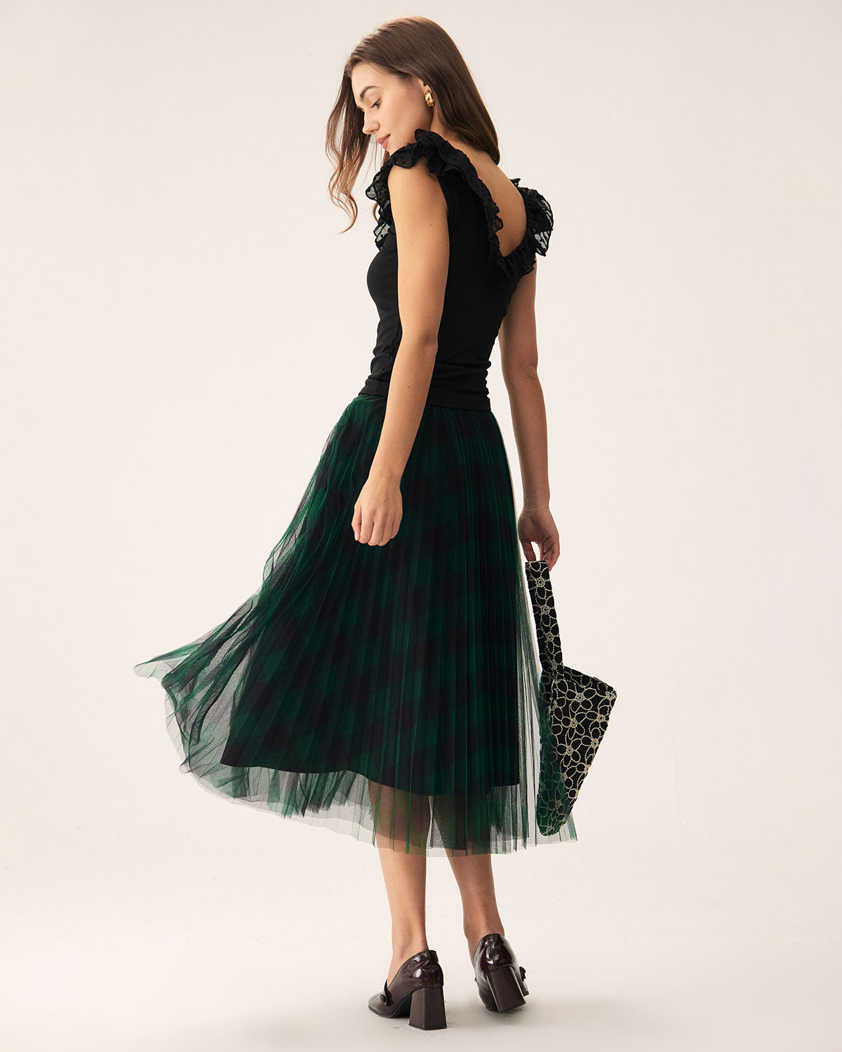 Green Mesh Pleated Midi Skirt Best Sale Cheap Pice