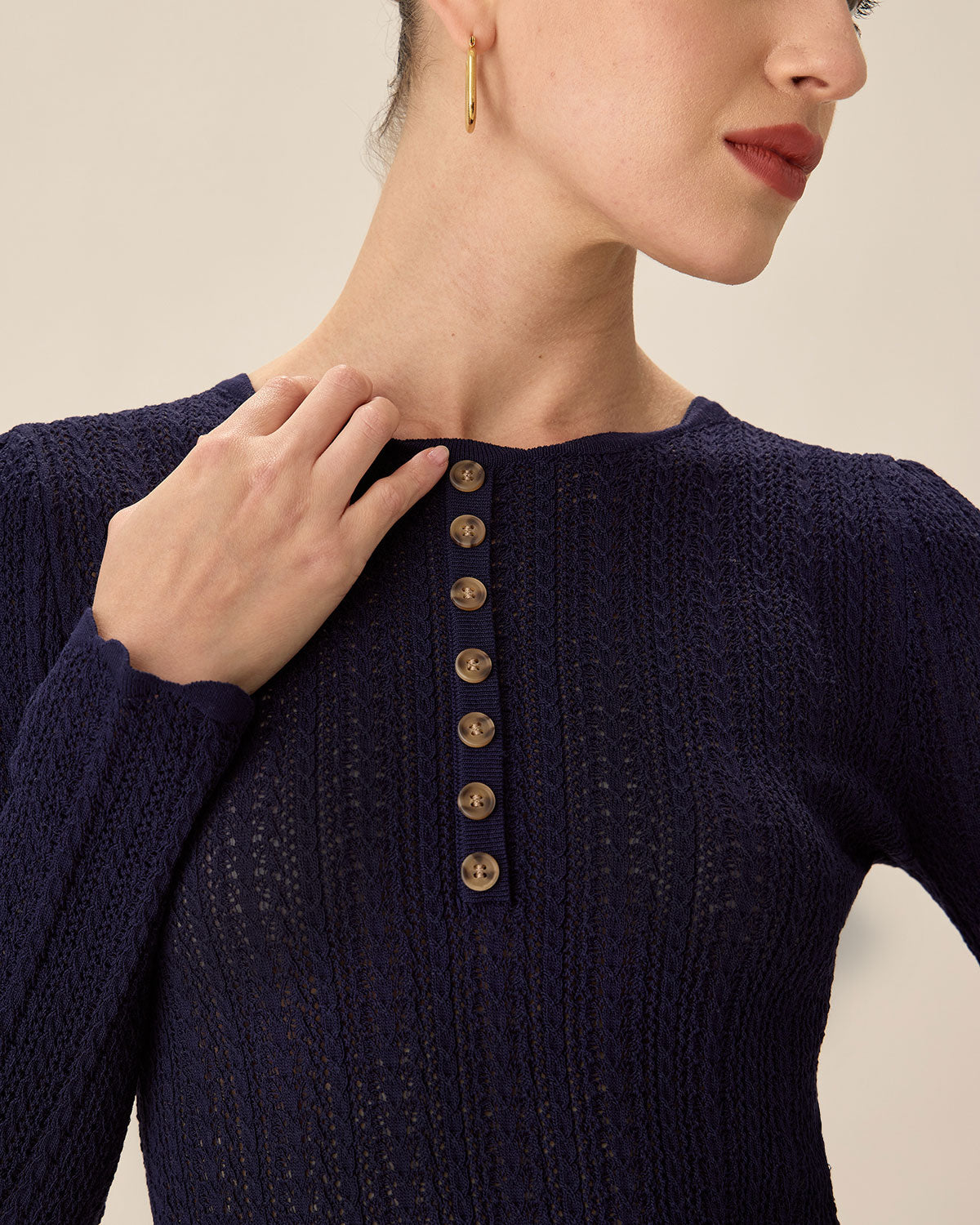 Navy Round Neck Slim Sweater 2025 Unisex For Sale