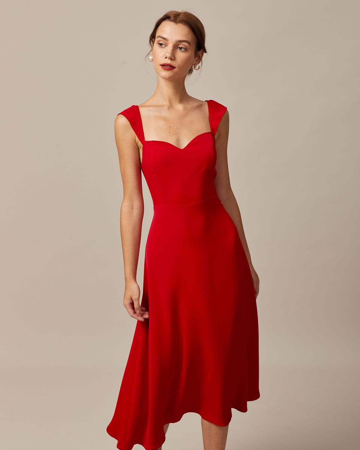 The Red Sweetheart Neck Cap Sleeve Midi Dress Inexpensive Sale Online