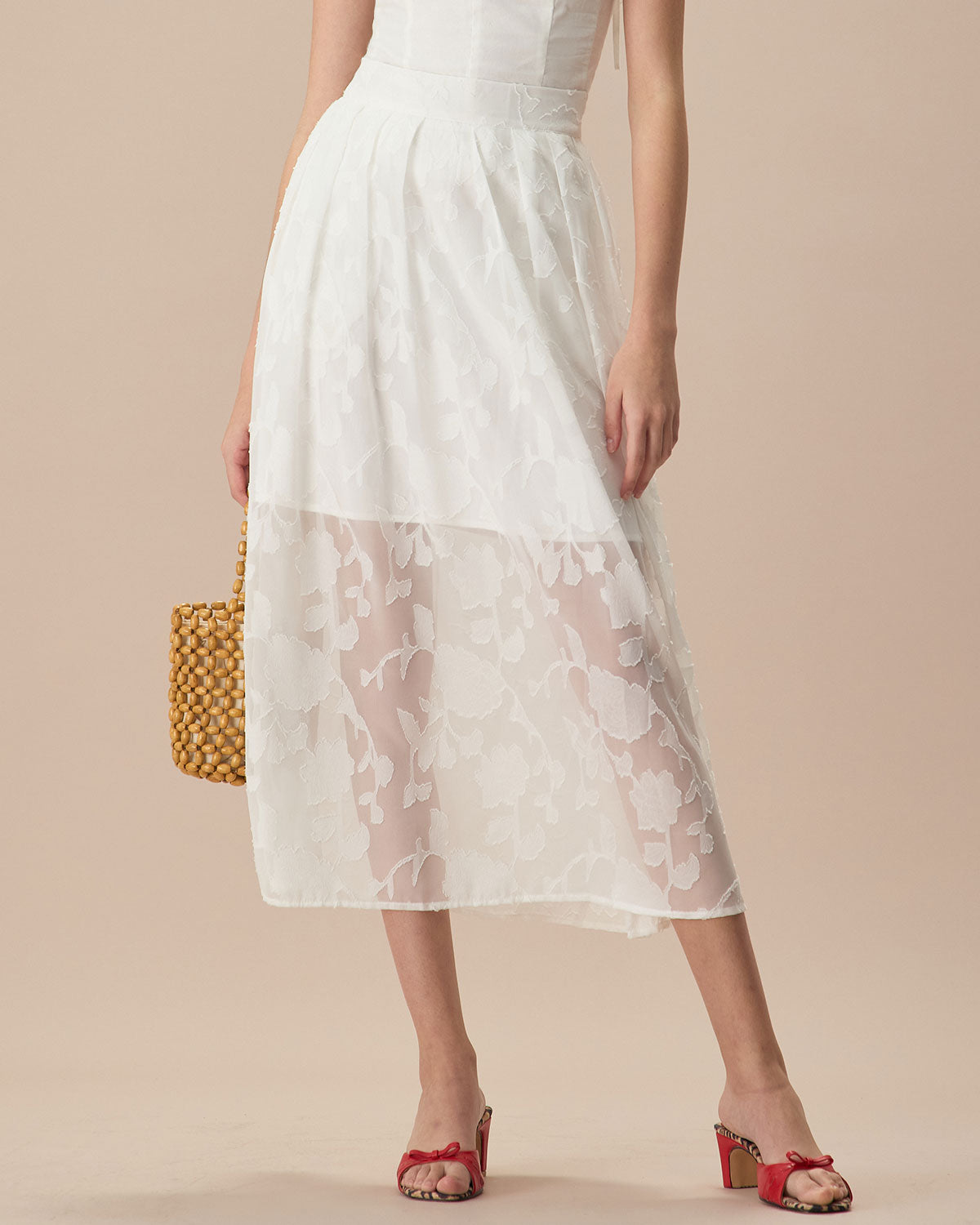 The White Jacquard Midi Skirt Low Cost Online