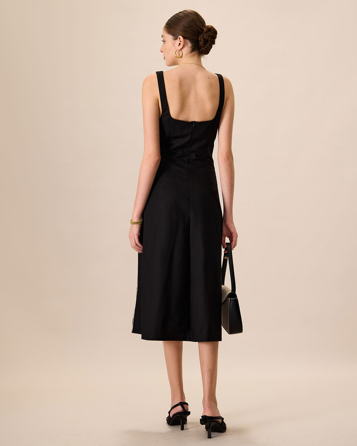 The Black Square Neck Contrast Midi Dress Low Cost For Sale