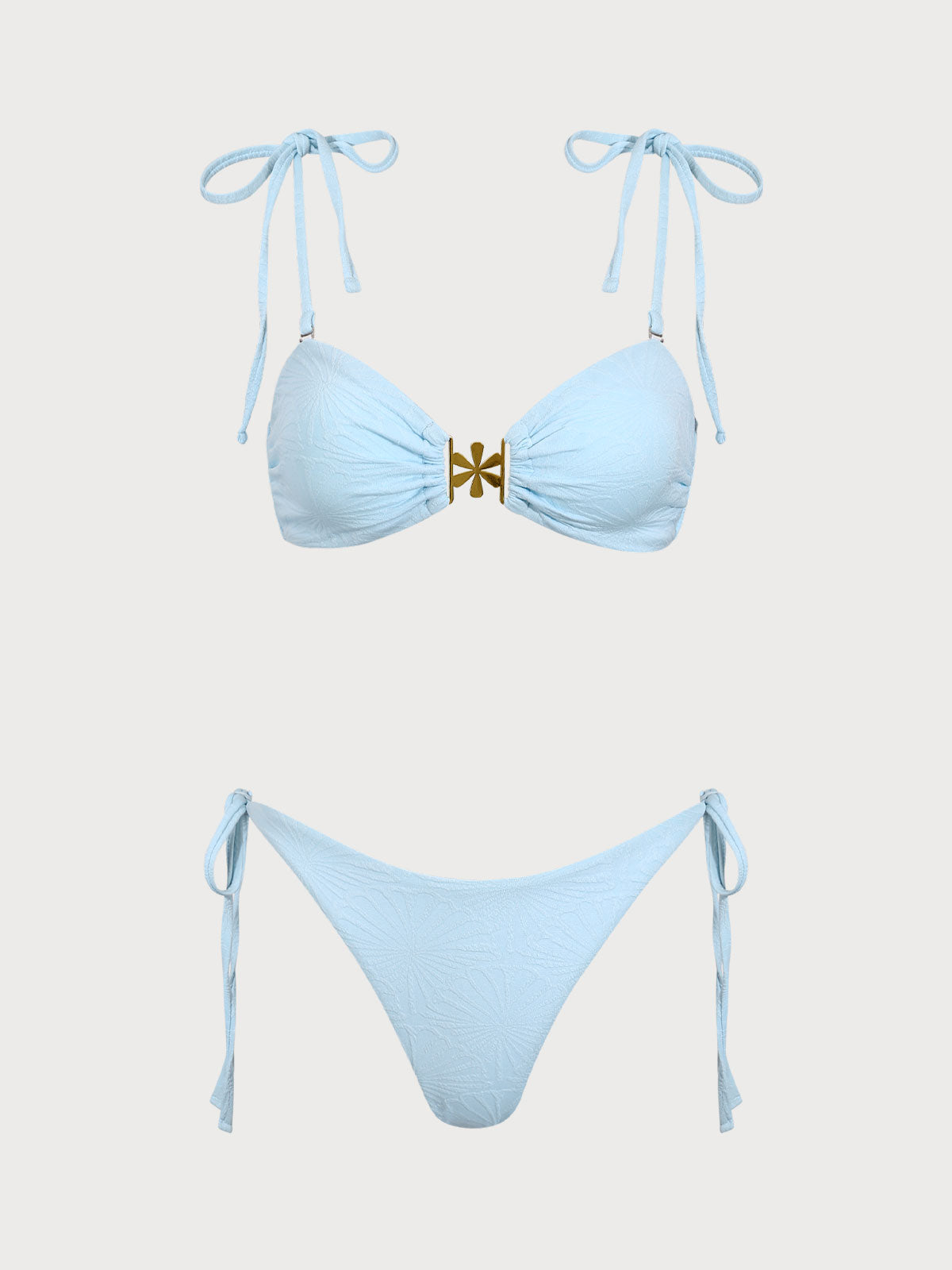 Blue Textured Drawstring Bikini Set Cheap Sale Big Sale