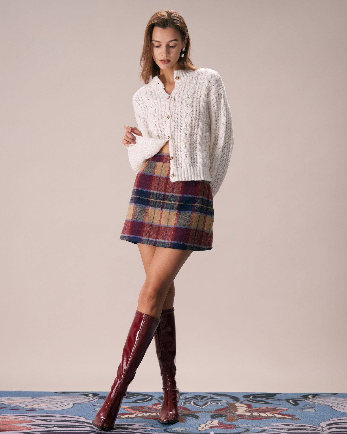 The Red Plaid Zipper Fly Tweed Mini Skirt Cheap Sale Huge Surprise