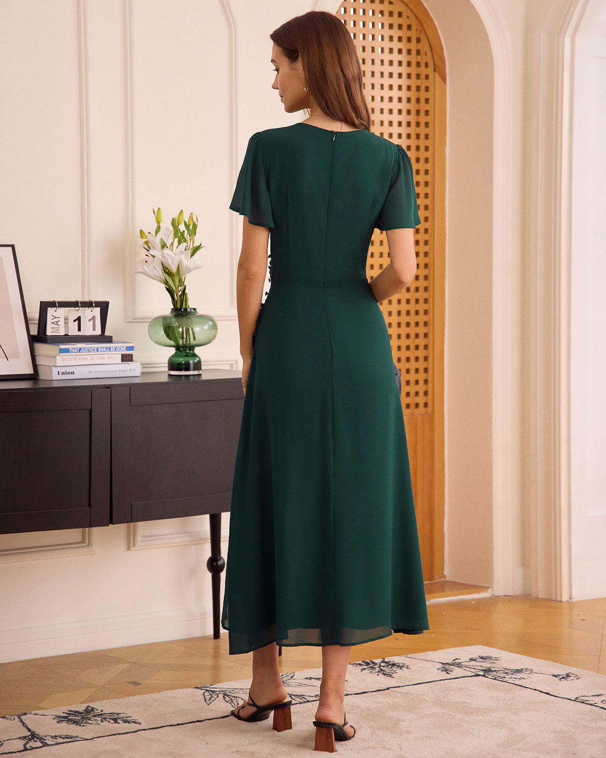 The Green V Neck Button Wrap Maxi Dress Big Sale