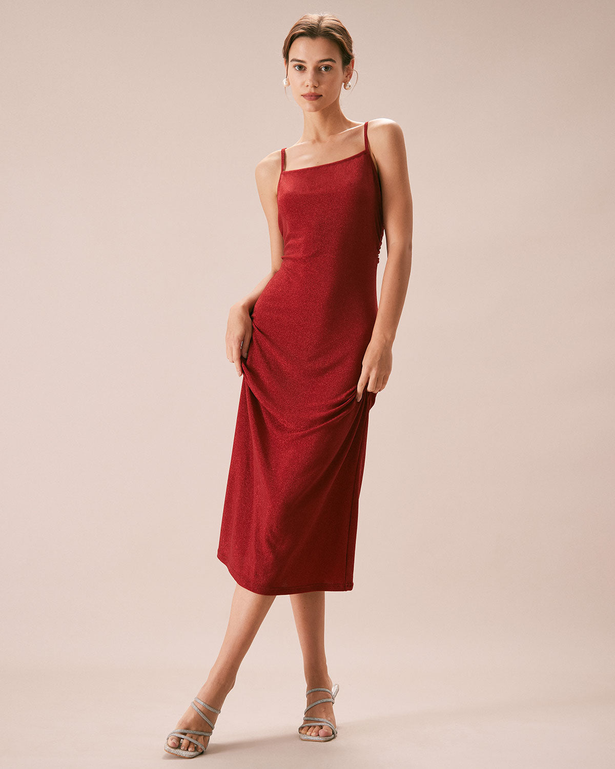 The Red Lurex Twist Back Slip Maxi Dress For Sale Online