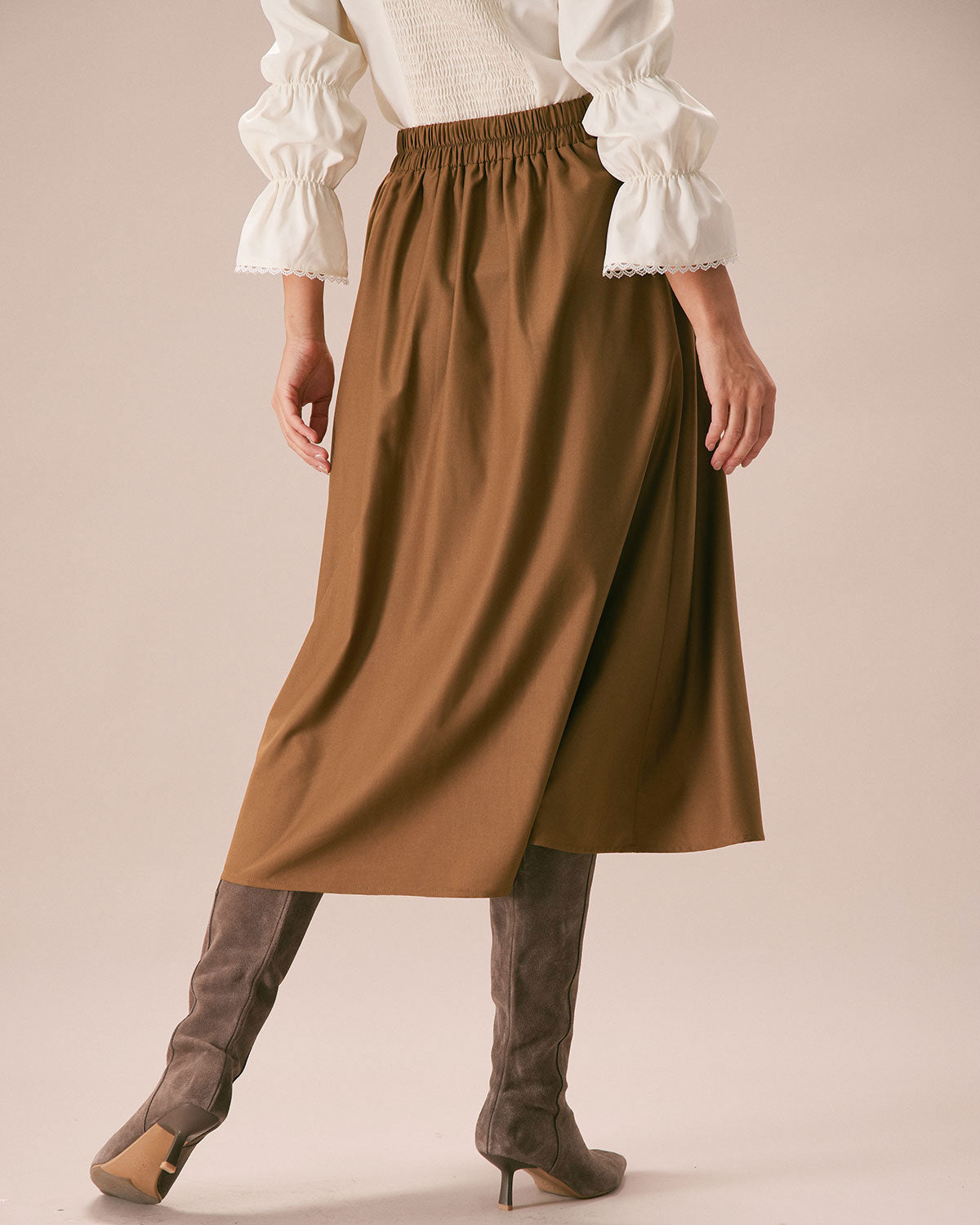 The Khaki High Waisted Pleated Midi Skirt Sale New Styles