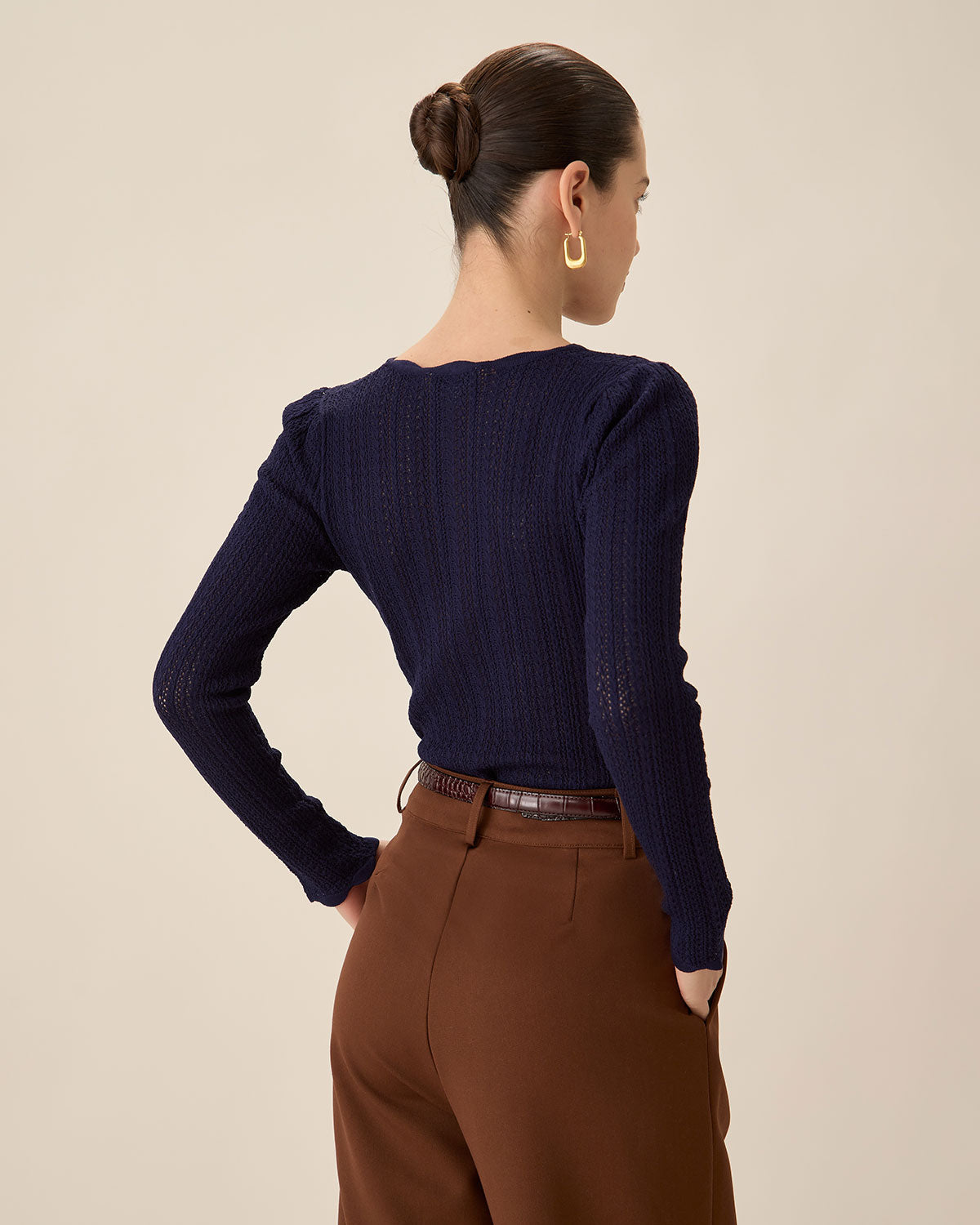 Navy Round Neck Slim Sweater 2025 Unisex For Sale