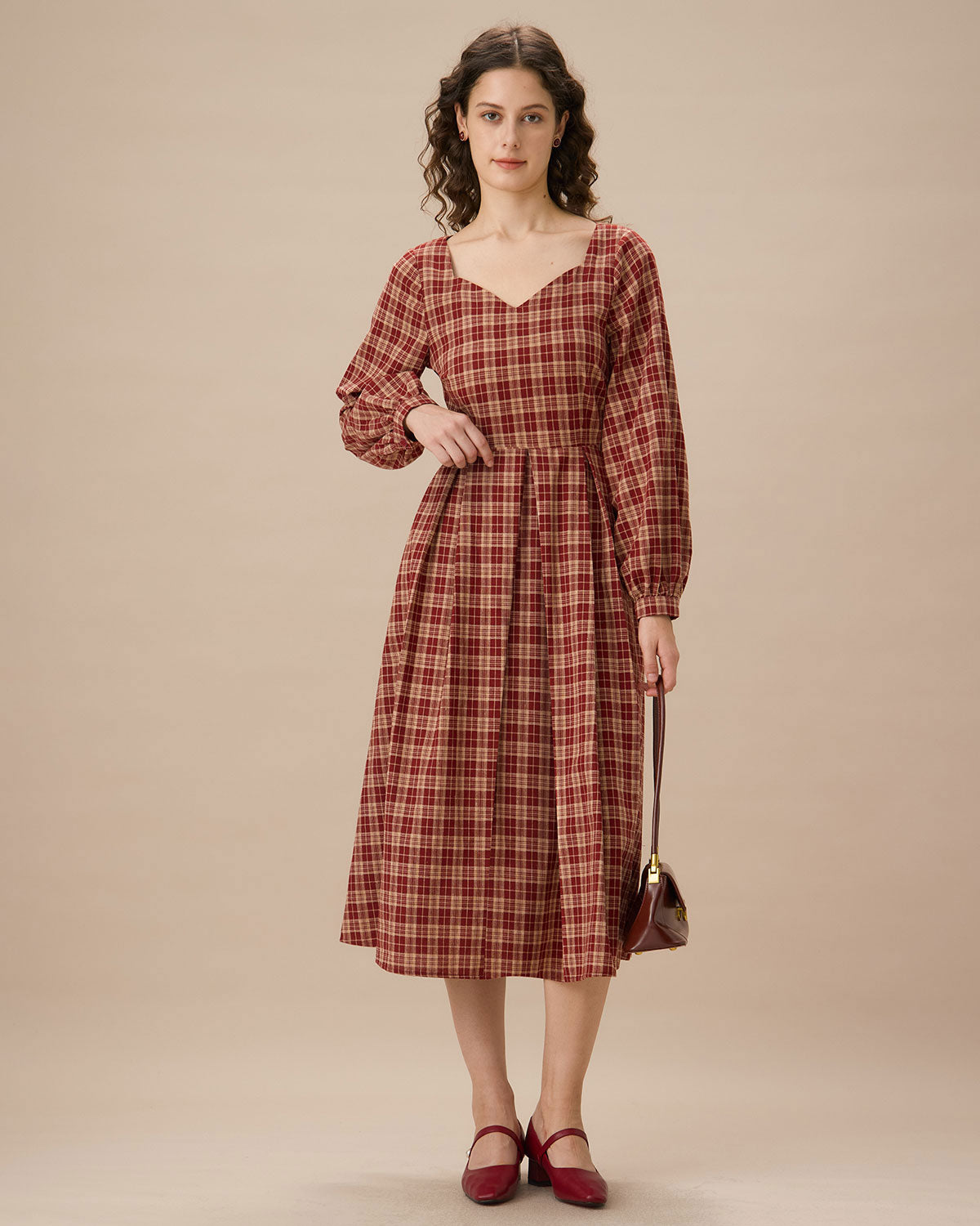 Red Sweetheart Neck Plaid Midi Dress Clearance Online Official Site