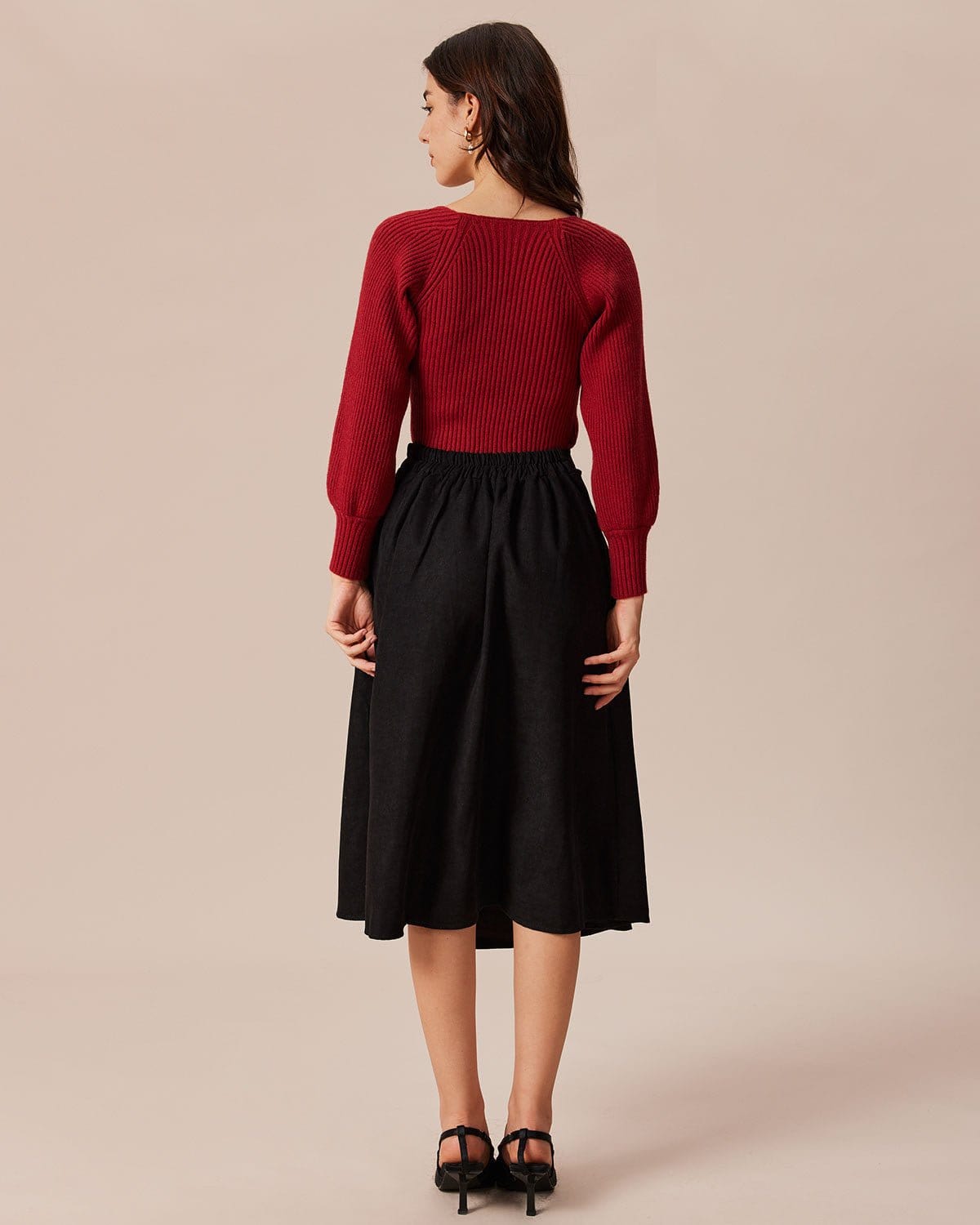 The Red Scoop Neck Lantern Sleeve Sweater Discounts