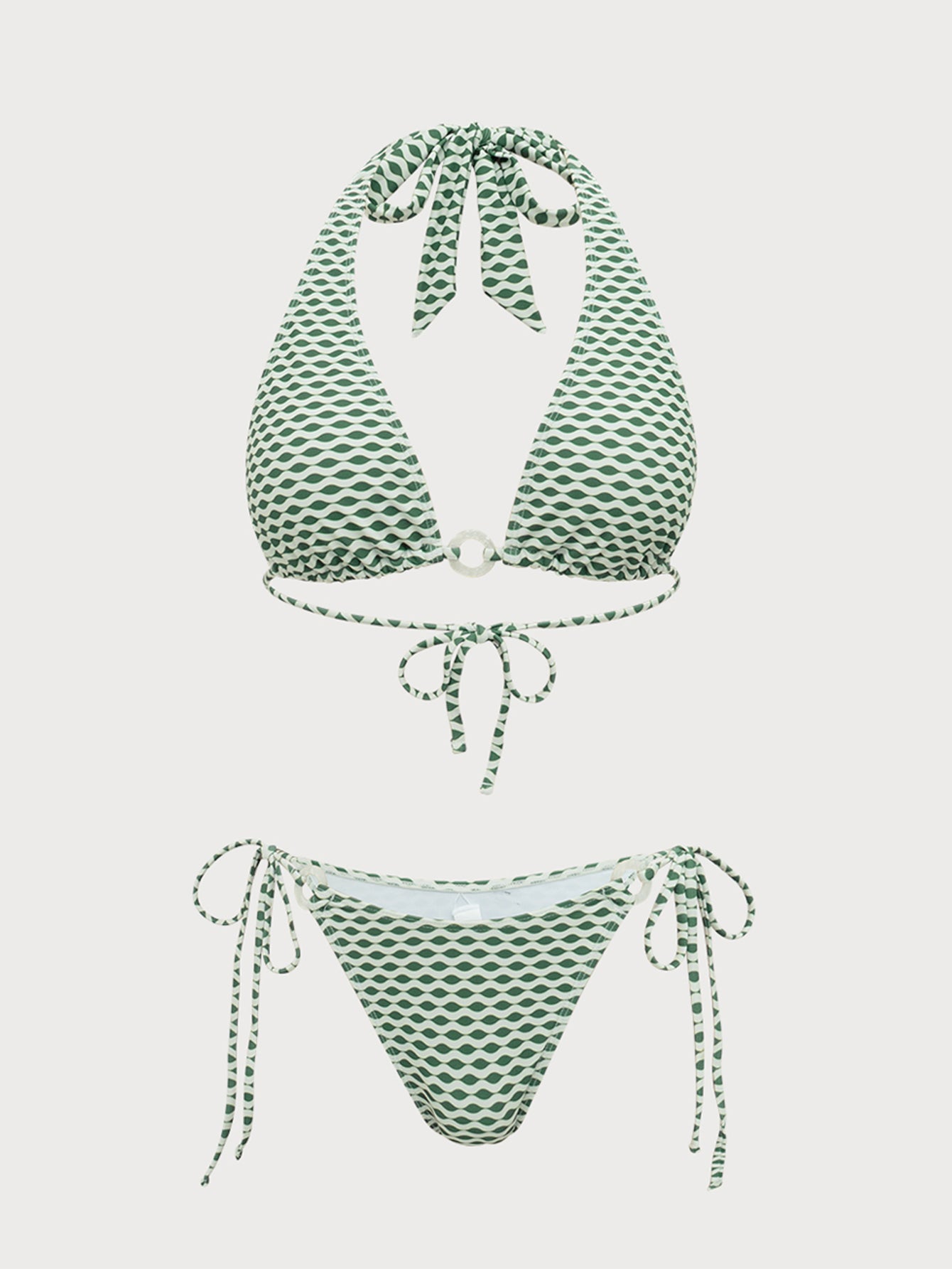 Green Wave Print Hoop Bikini Set Genuine Cheap Pice