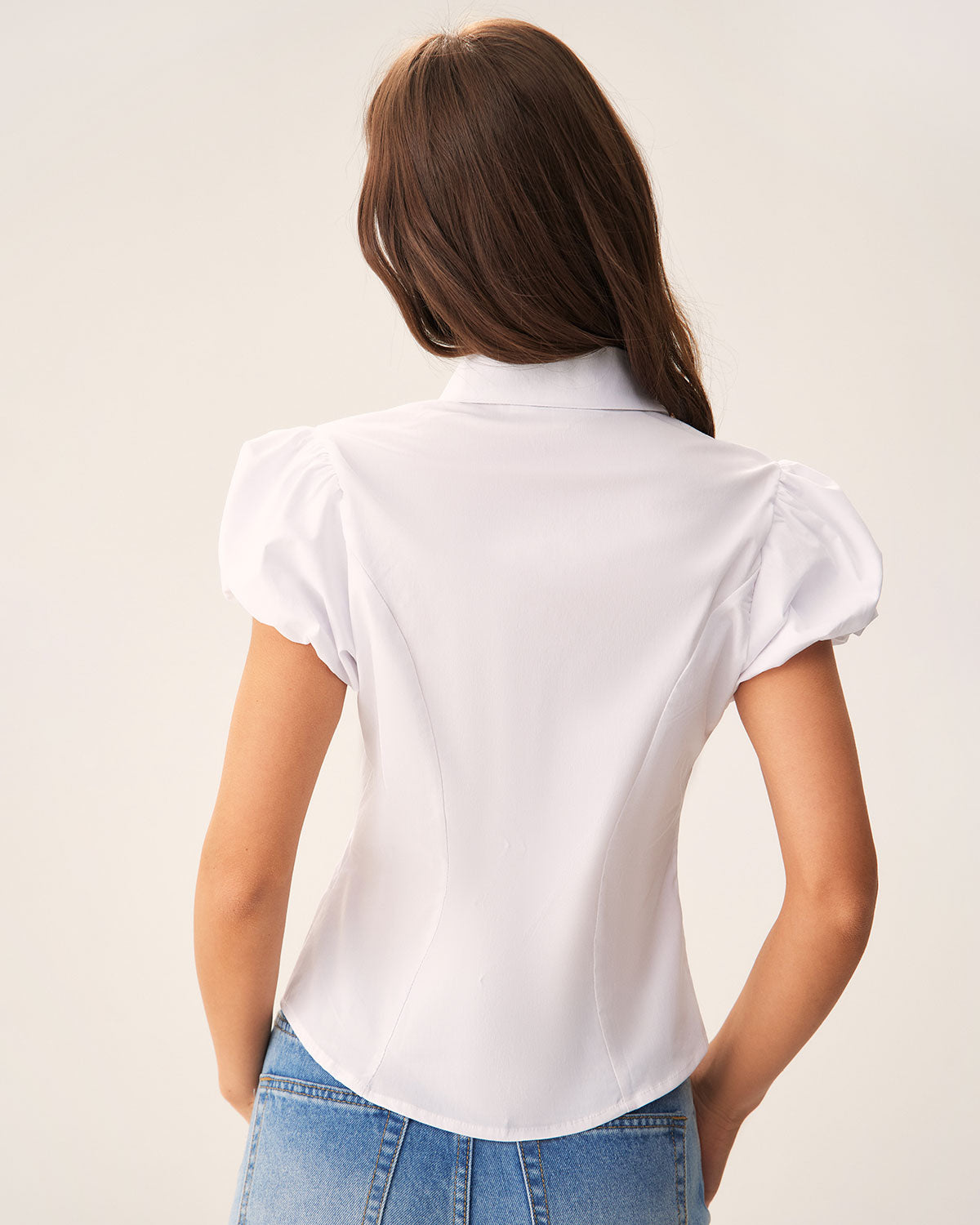 White Puffed Sleeve Slim Blouse Cheap Sale Outlet Store