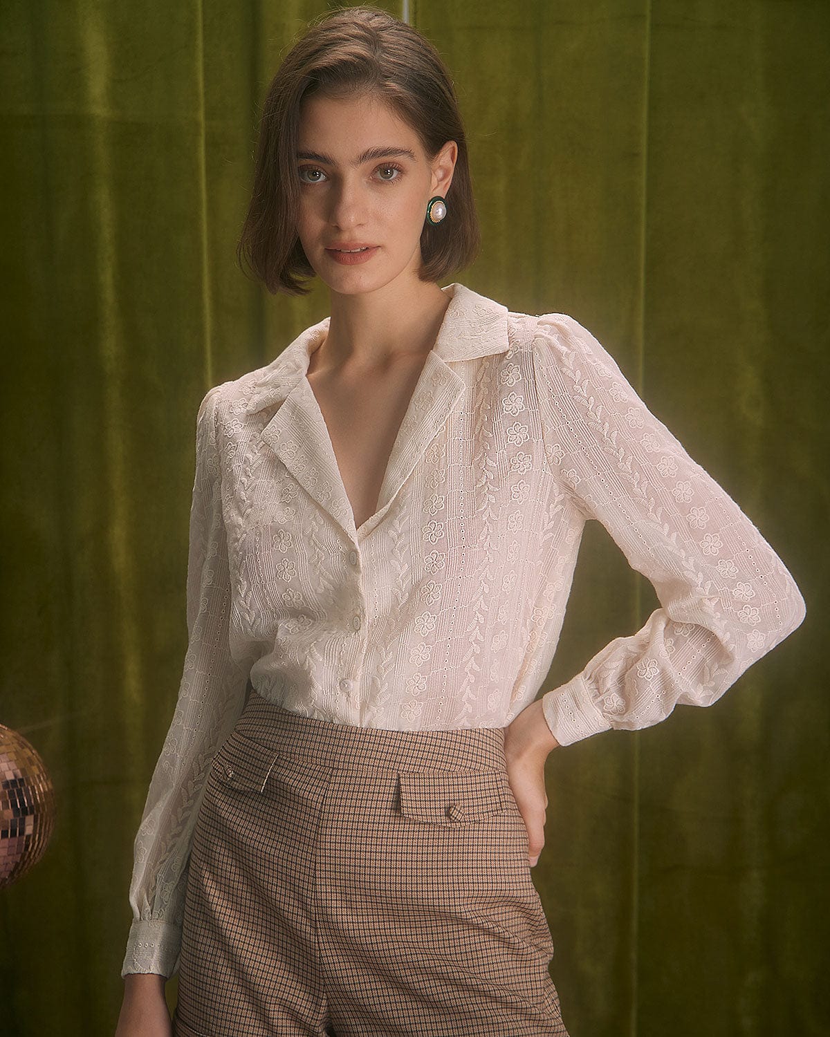 The Apricot Lapel Floral Embroidery Blouse Free Shipping Cheap Online