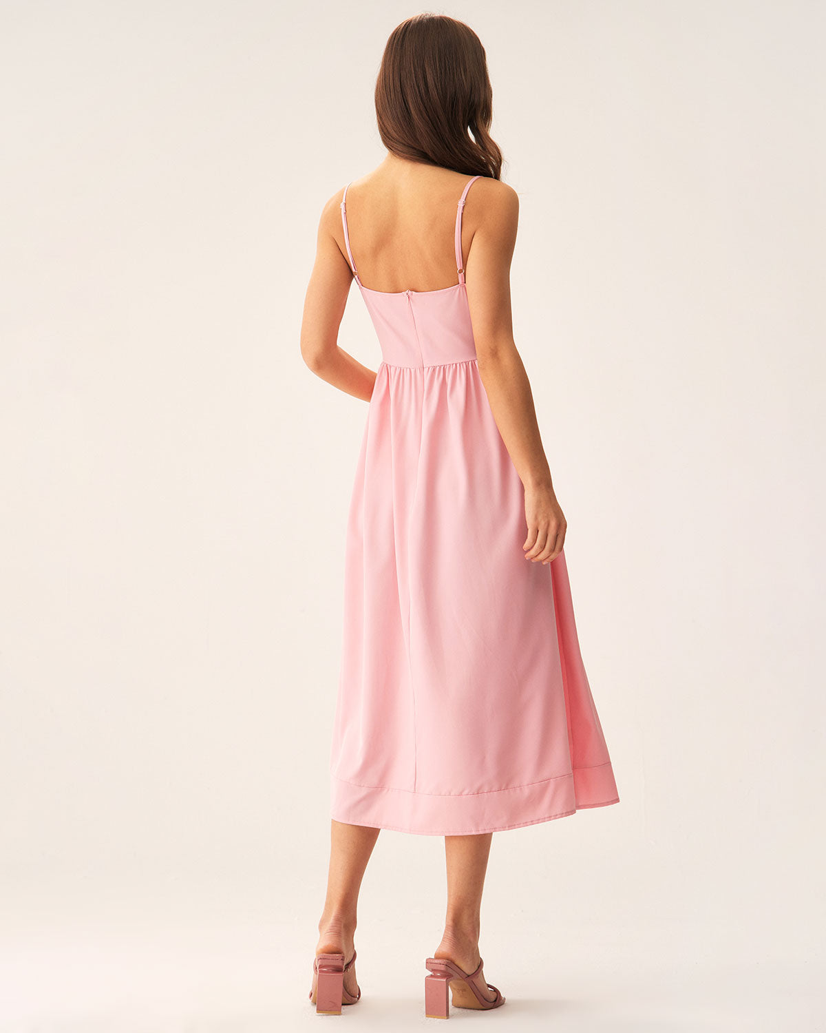 Pink A-Line Slip Midi Dress Wide Range Of Cheap Pice