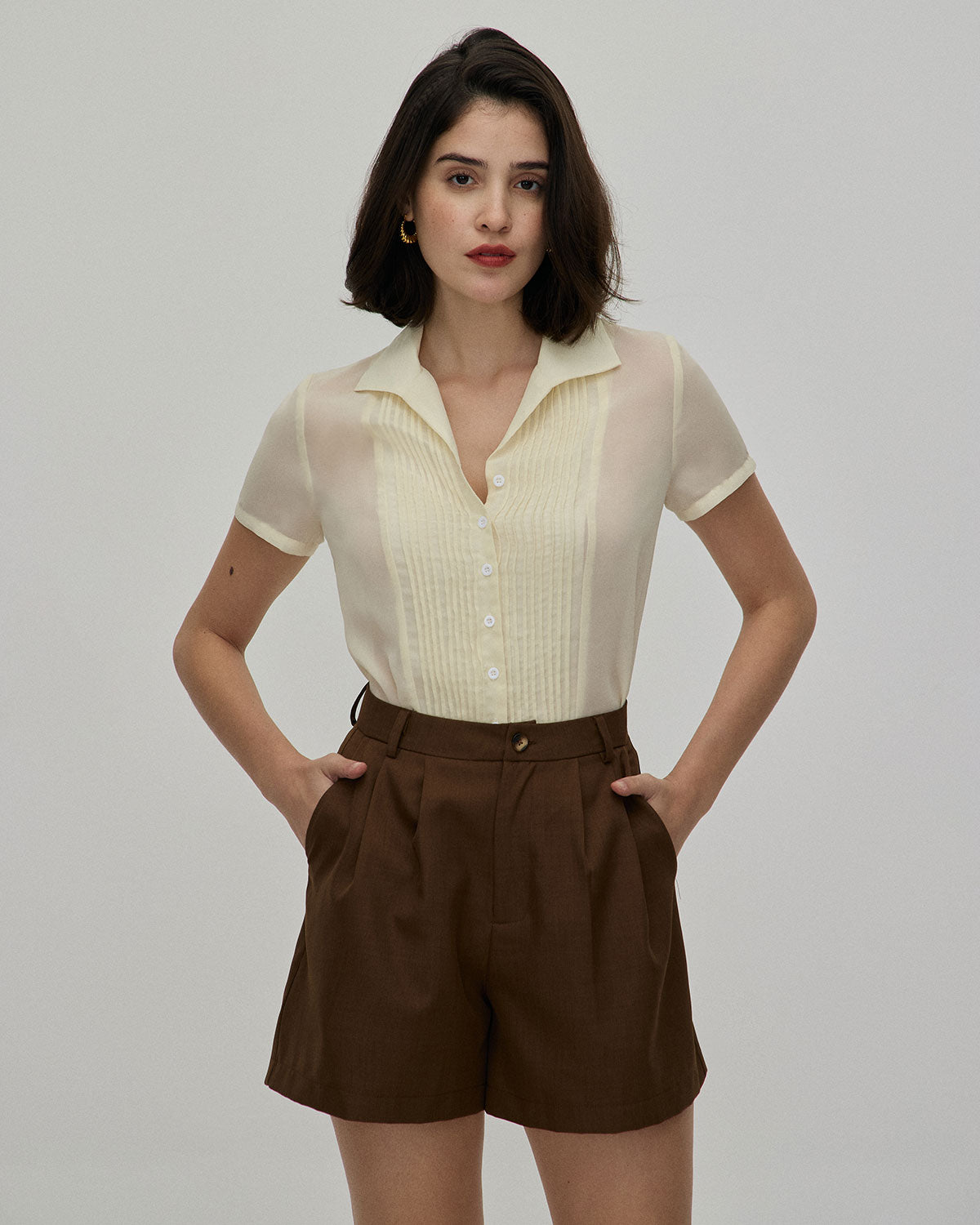 The Coffee Pleated High-Waisted Wide Leg Shorts Outlet Manchester Great Sale