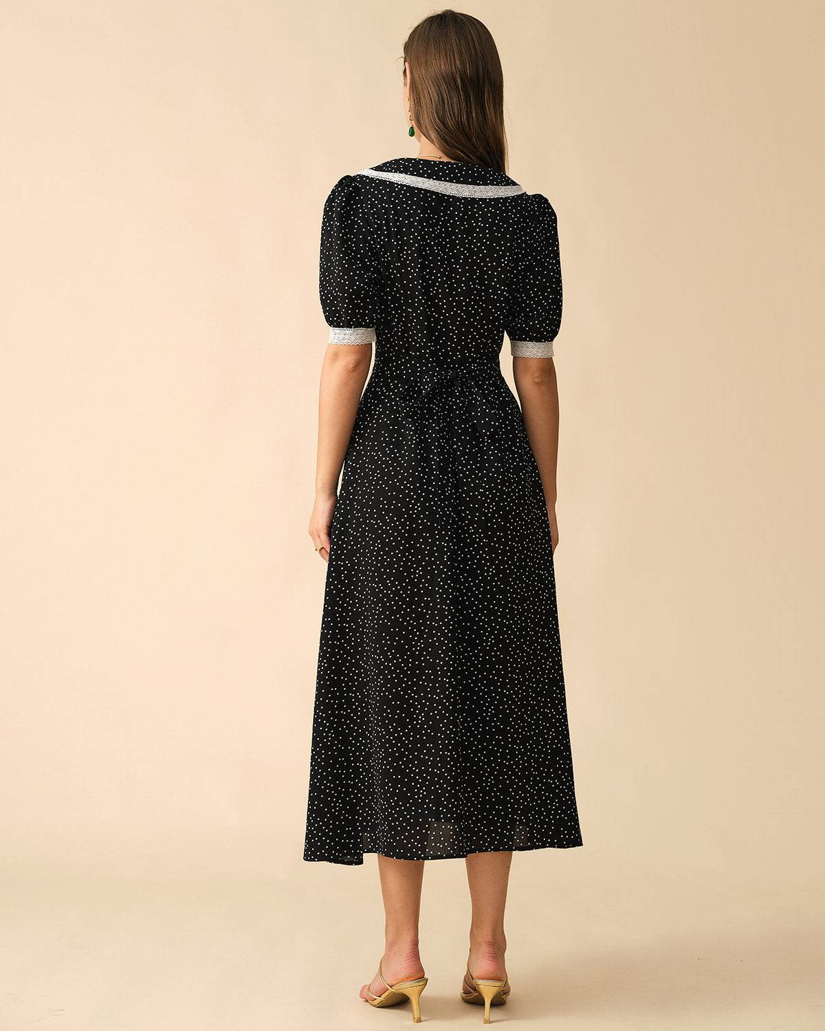 The Polka Dot Lace Trim Midi Dress Free Shipping Exclusive