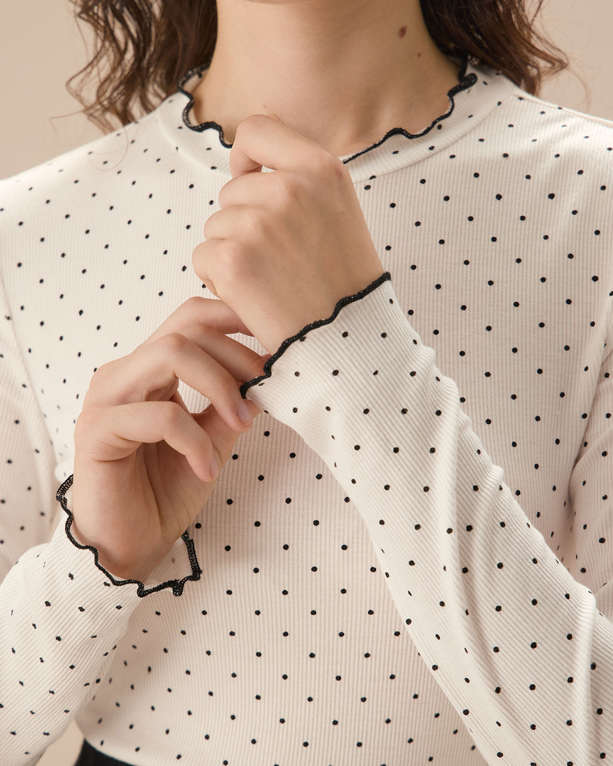 White Mock Neck Polka Dot Tee Low Pice For Sale