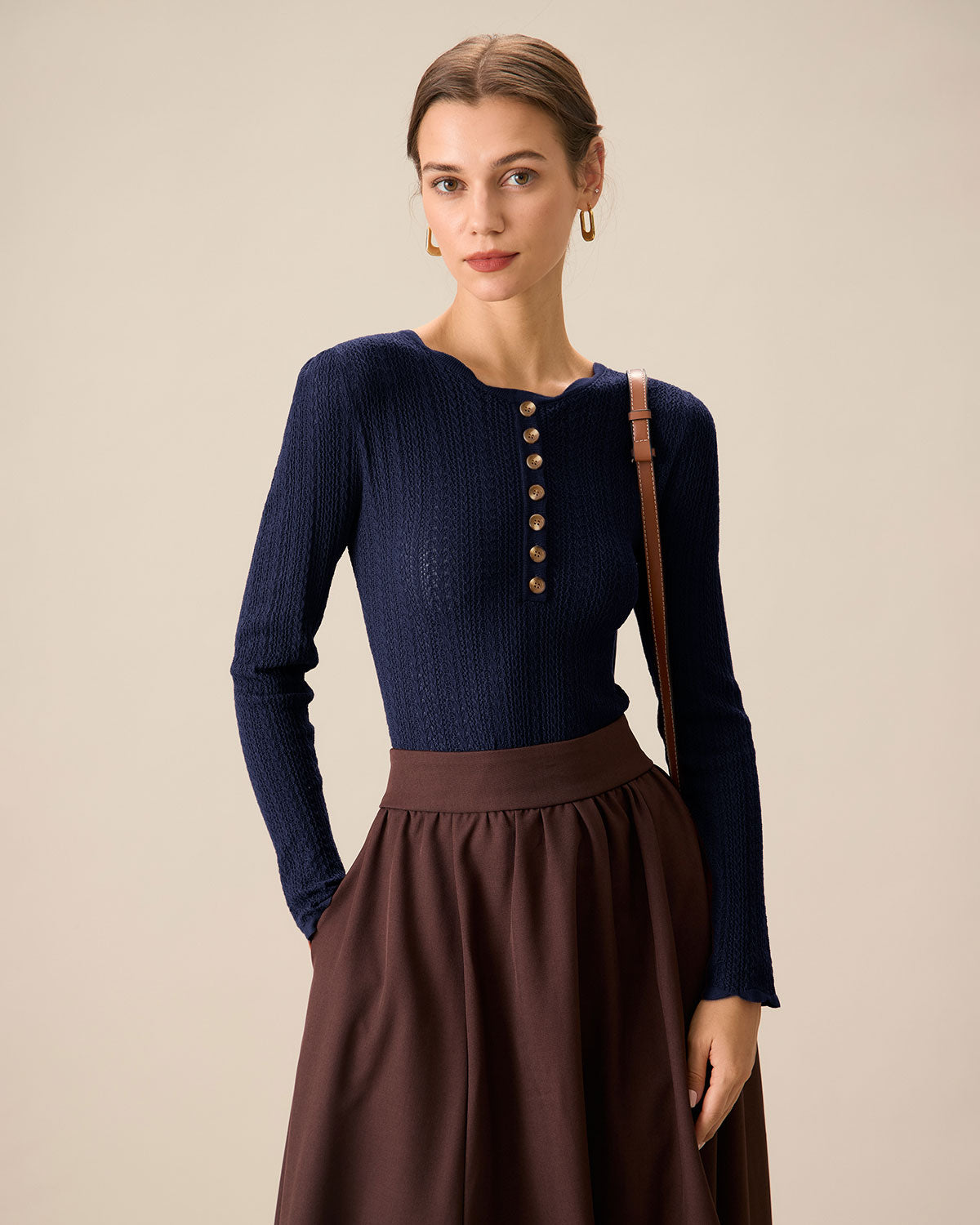 Navy Round Neck Slim Sweater 2025 Unisex For Sale