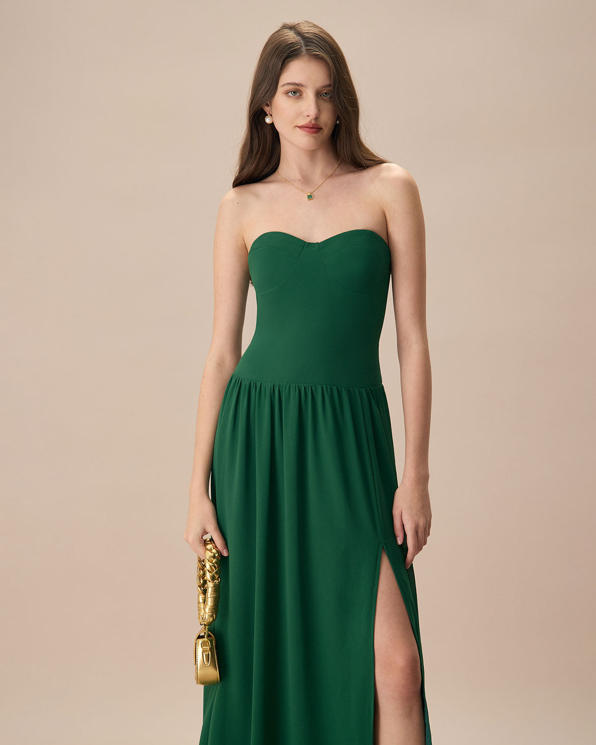 The Green Sweetheart Neck Ruched Maxi Dress Free Shipping New Styles