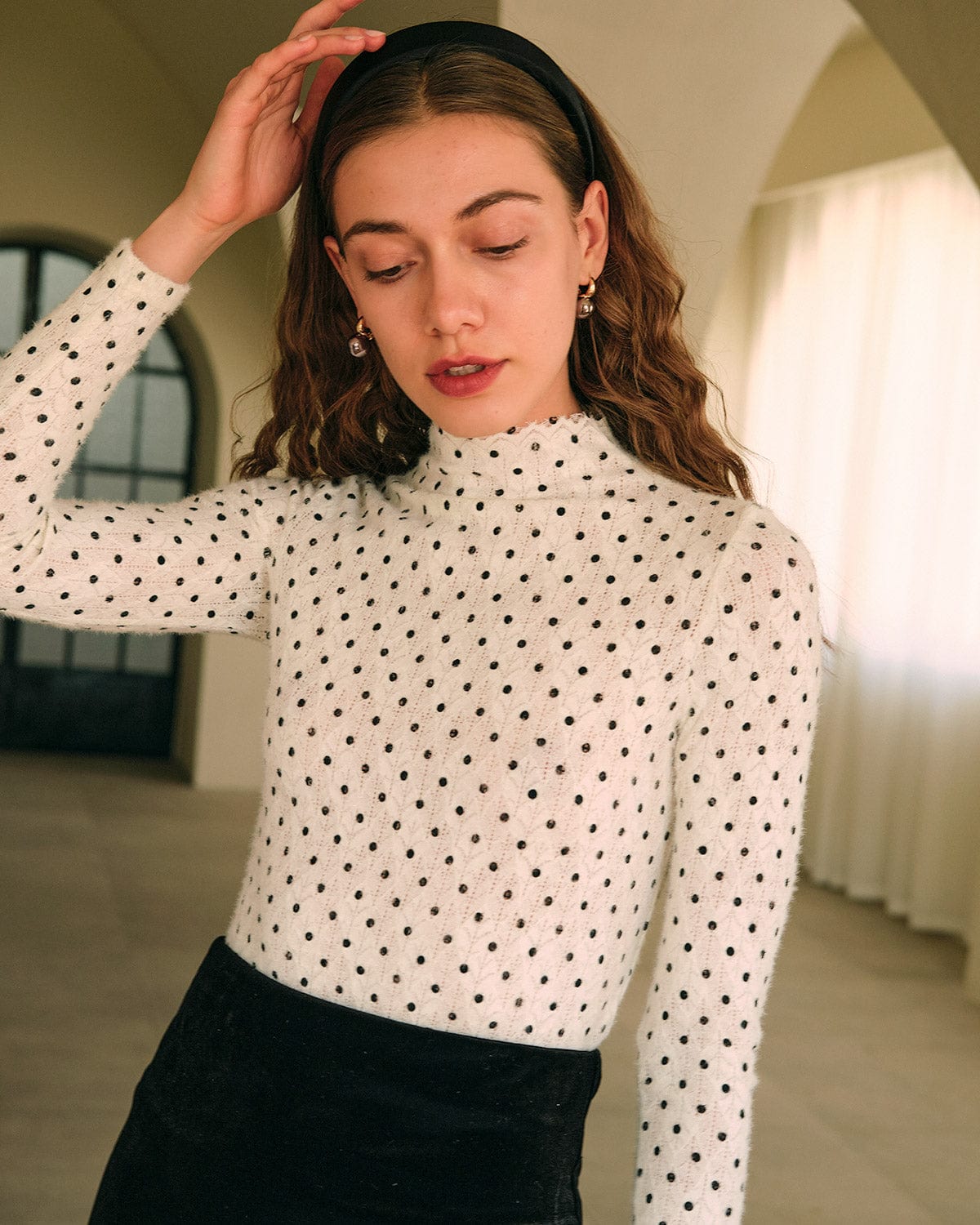 The Polka Dot Mock Neck Knit Top Buy Cheap Best Pices