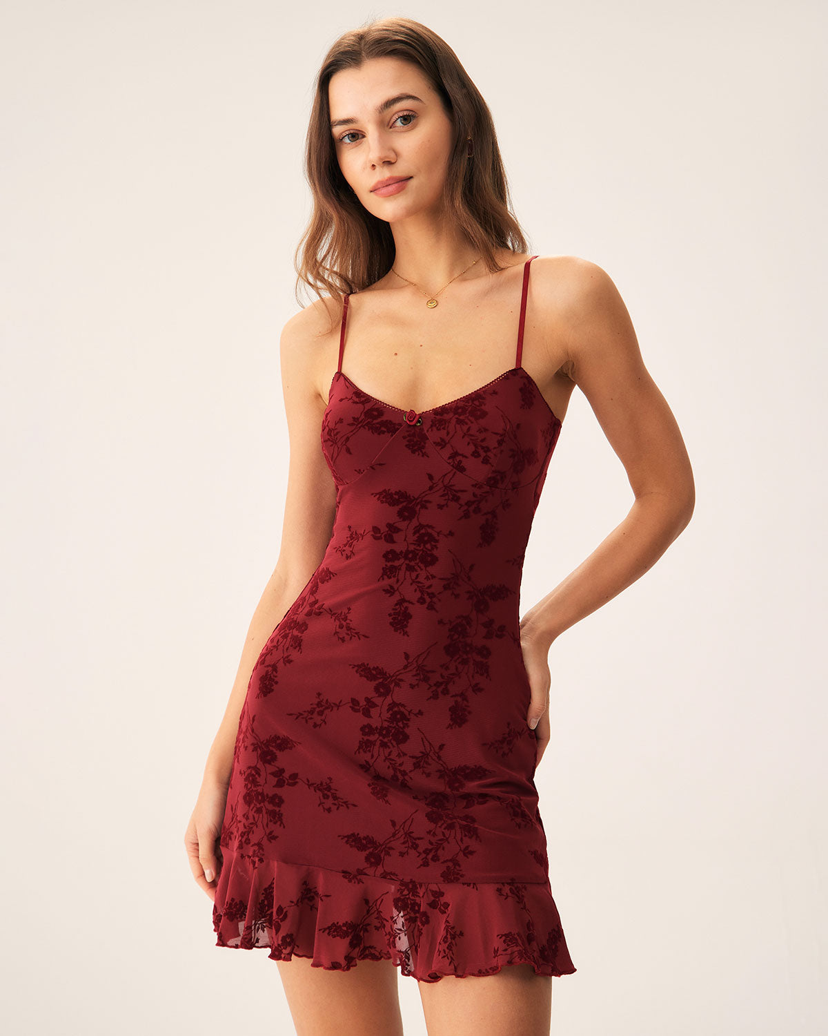 Red Floral Mesh Slip Mini Dress Great Deals Sale Online