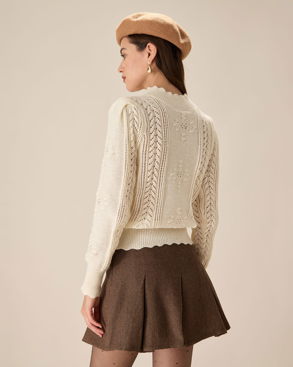 Beige Lantern Sleeve Sweater Free Shipping Online