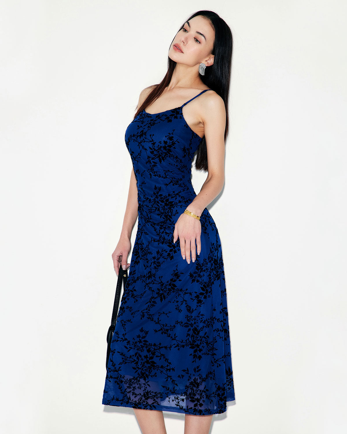 Blue Floral Mesh Slip Midi Dress Websites Online