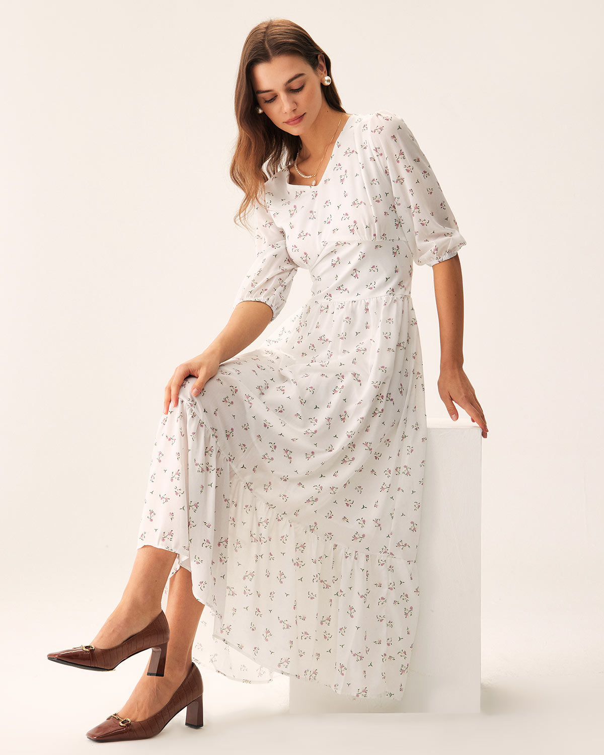 White Floral Flowy Maxi Dress Low Pice Fee Shipping Cheap Online