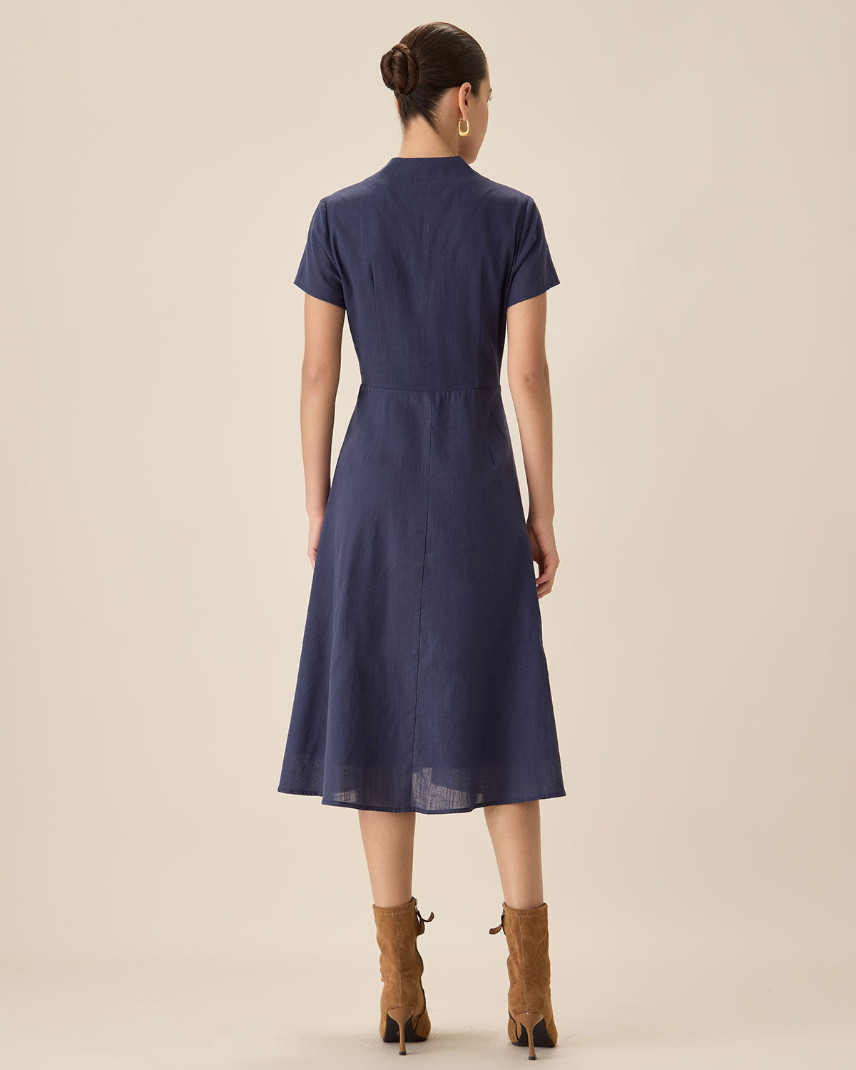 Navy Collared Button Midi Dress Affordable Cheap Online