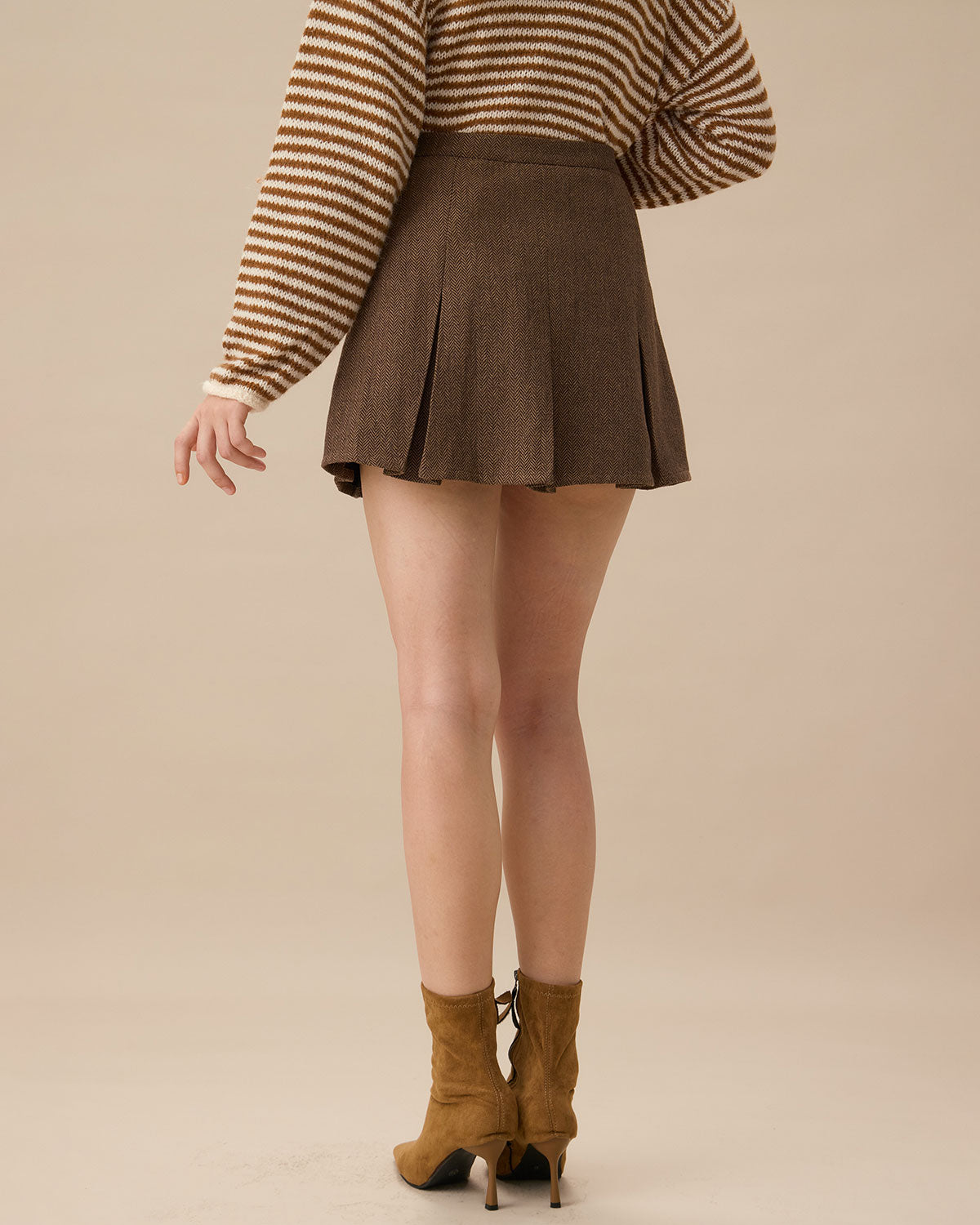 Brown Striped Pleated Mini Skirt Outlet Locations Sale Online