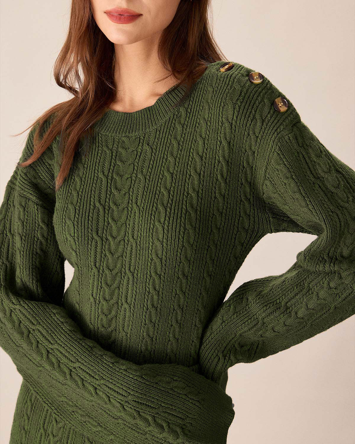 Green Round Neck Loose Button Sweater Free Shipping Sale Online