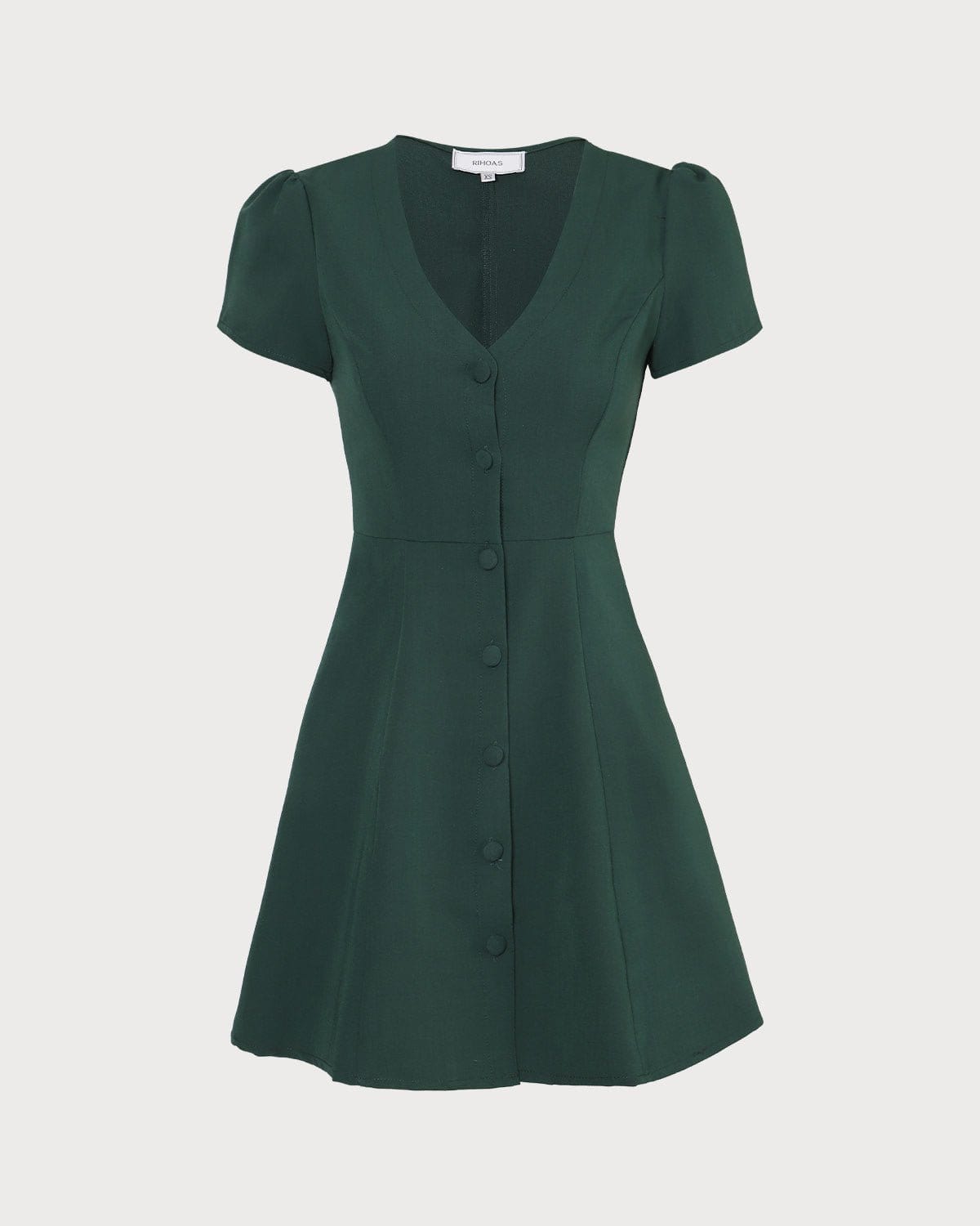 The Dark Green V Neck Button-up Shirt Mini Dress Shop For Sale